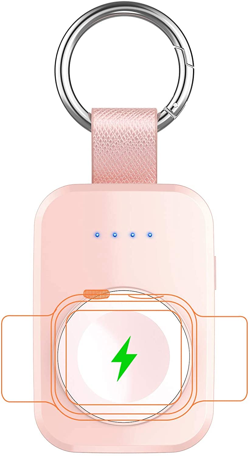 i.VALUX Portable Wireless Charger for Apple Watch Series 11/10/9/8/UItra/7/6/5/4/3/2/SE, Compact Magnetic iWatch Charger 1000mAh Power Bank Keychain Travel Accessories for Mother Girl-Pink