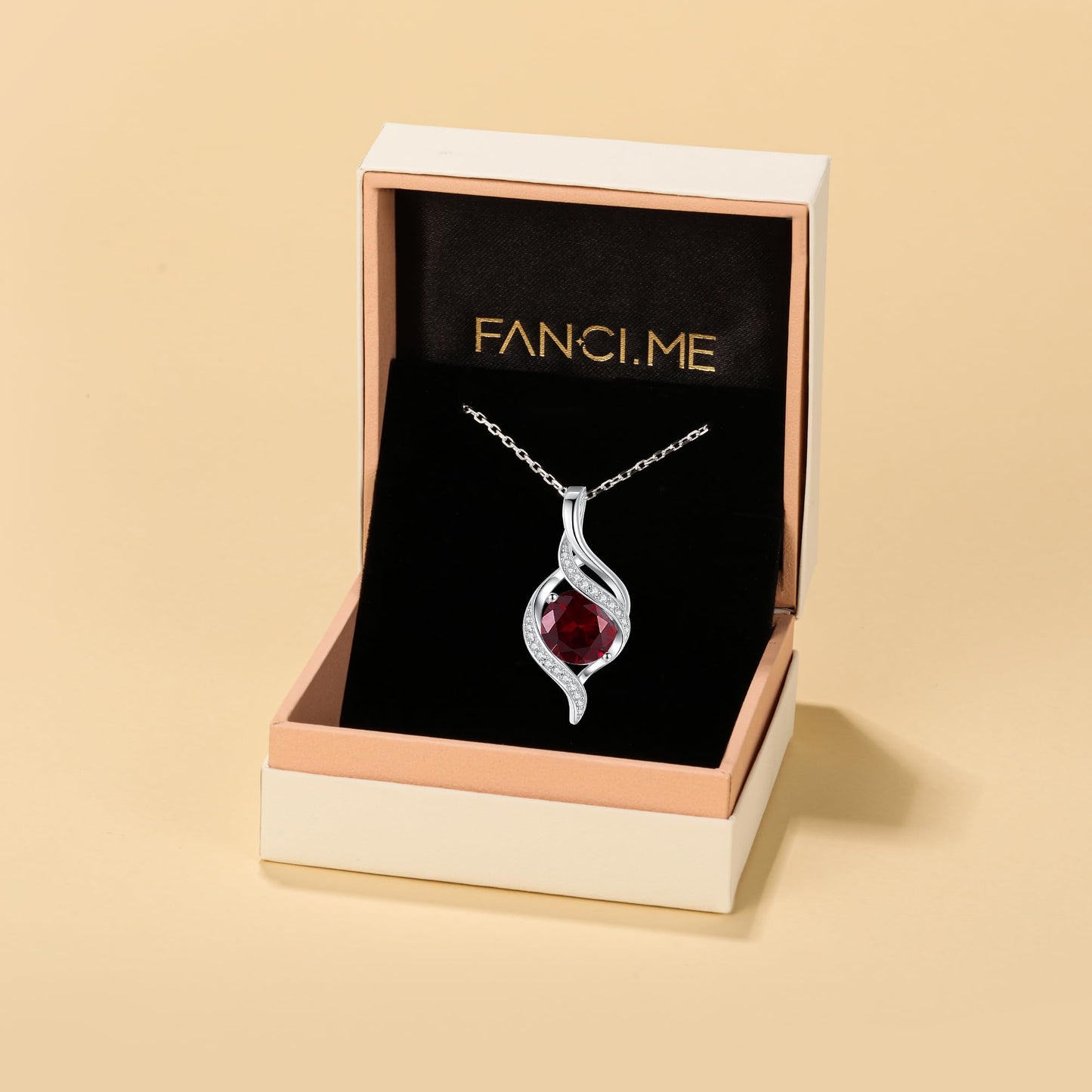 FANCIME January Birthstone Necklace for Women Round Garnet Necklace S925 Sterling Silver full Love Birthday Gifts for Mom Women, 16"+2" Inches