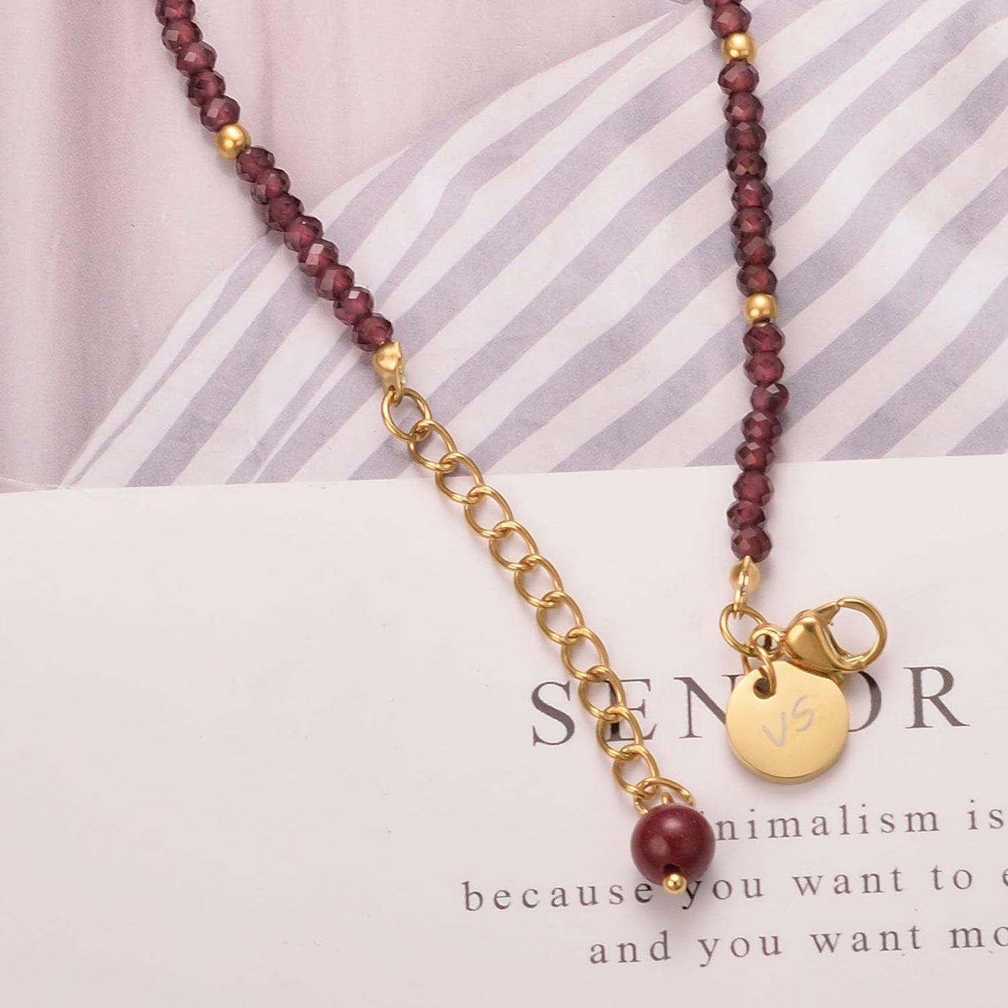 vissen Violet Garnet Cinnabar Beaded Bracelet for Women Gold Plated Adjustable Red Stone Bracelet Garnet Vintage Jewellery