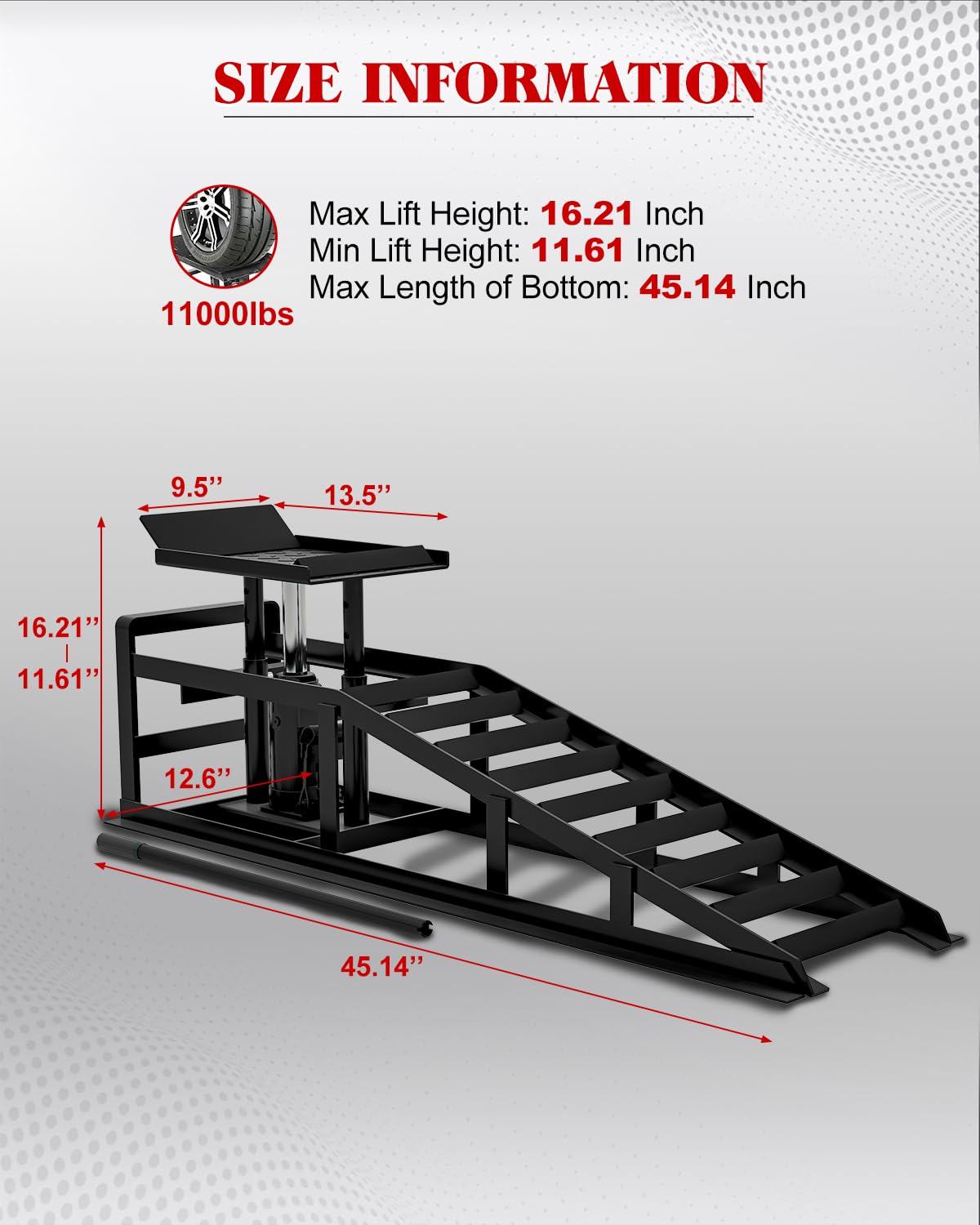 Hydraulic Car Ramps 5 T 11000 LBS, 2 Pack Heavy Duty Steel Car Ramps Lift Height 11.61 in-16.21 in, Low Profile Car Lift Service Ramps Truck Trailer Garage