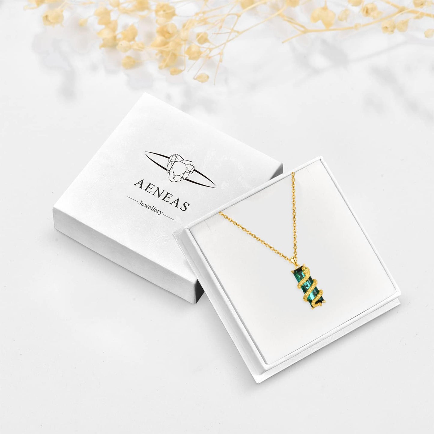 AENEAS Snake Necklace for Women Gold Plated Sterling Silver Green Crystal Jewelry Gifts for Women Wife Her Christmas