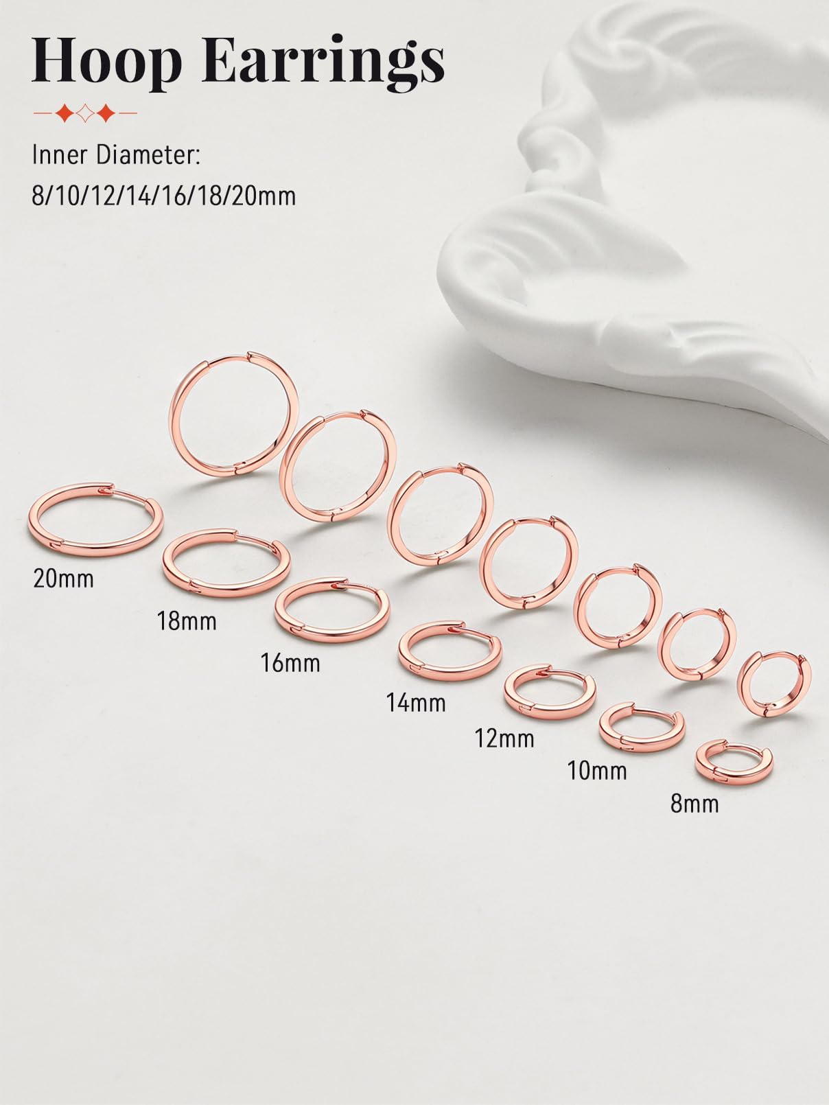 FaithHeart Hoop Earrings for Women, Rose Gold Hypoallergenic Huggie Hoop Earrings, Small Cartilage Earrings for Women 18mm, Send Gift Box