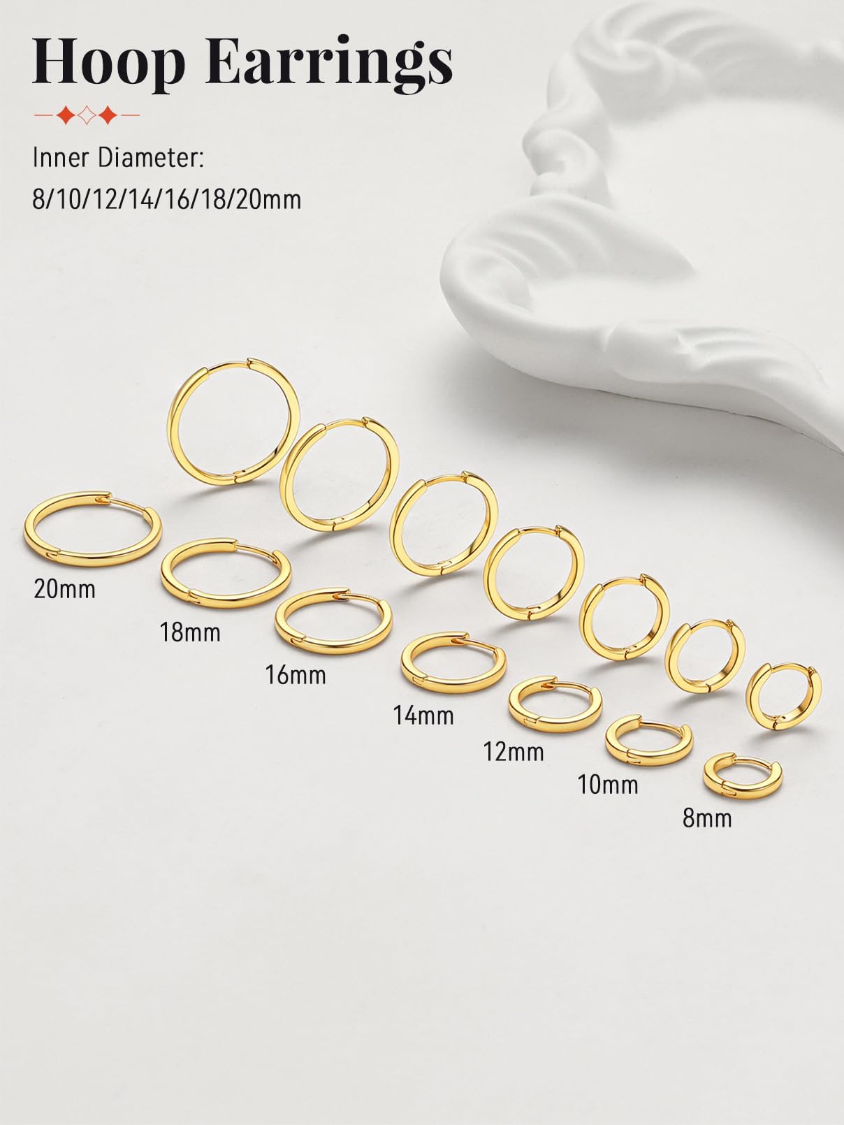 FaithHeart Hoop Earrings for Women, 14K Gold Hypoallergenic Huggie Hoop Earrings, Small Cartilage Earrings for Women 8mm, Send Gift Box