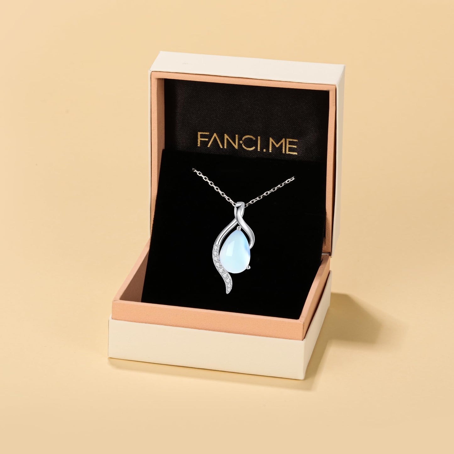 FANCIME June Birthstone Necklace for Women Teardrop Moonstone Necklace S925 Sterling Silver Gentle Love Birthday Gifts for Mom Women, 16"+2" Inches