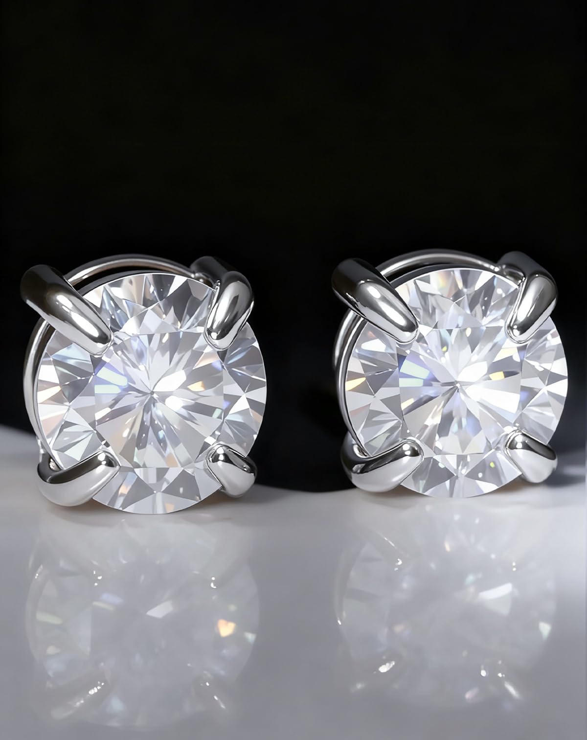 WORFAJEW Moissanite Earrings Magnetic Earrings for Men Women Stainless Steel 14K White Gold Plated Non Piercing Clip On Earring Hypoallergenic VVS1 Lab Diamond Mens Stud 1.6Carats