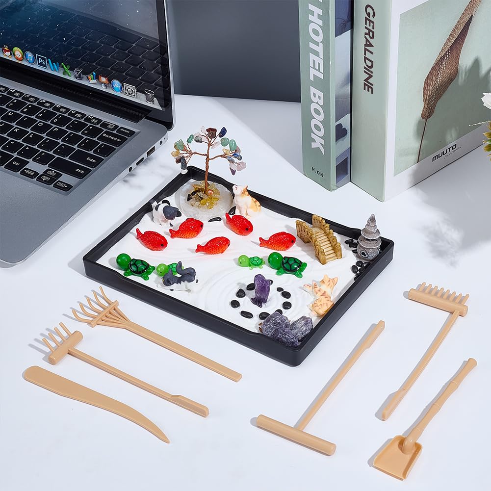 WEBEEDY Mini Zen Garden Kit for Desk, Complete Life of Tree Themed Desktop Sand Garden Set Tabletop Sandbox Tray for Home Office Decor Easter Mother’s Day Teachers Relaxation Gift, 8.3x6.2 Inch