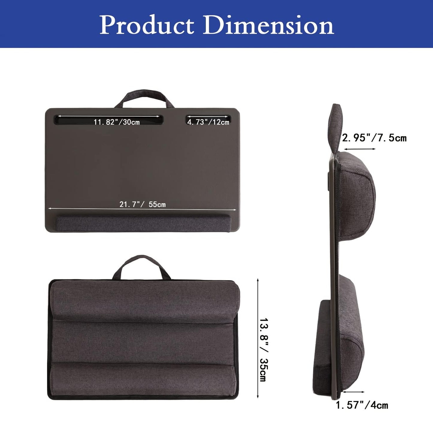 HLead Lap Desk Home Office Lap Desk Portable Laptop Desk for Left Right - Handers with Whole Mouse Pad Wrist Pad Dual Cushion Phone Tablet Slots Fits Up to 17 Inch Laptops