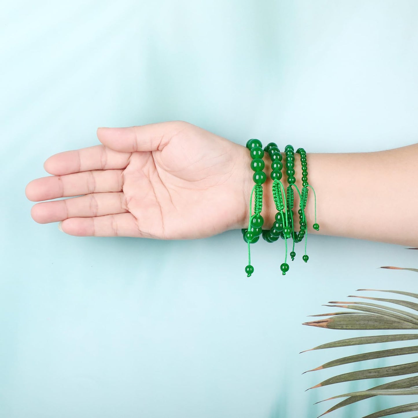 AD Beads 4mm Green Jade Bracelet - Stone of Heart Opening - Handmade Natural Stone Crystal Bracelet with Adjustable Macrame String - Yoga Healing Power Energy Gifts for Men and Women
