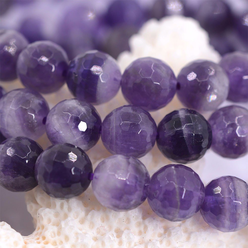 Justinstones Natural Faceted African Amethyst Gemstone 8mm Round Beads Stretch Bracelet 7 Inch