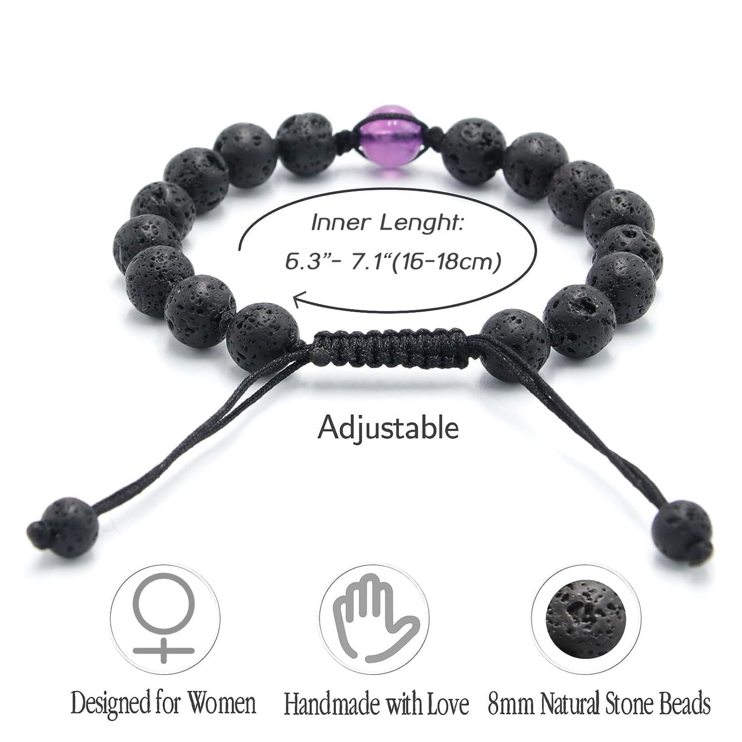 Amethyst Crystal Lava Rock Beads Bracelet - Onesmek Lava Stone Essential Oil Diffuser Women Bracelet, Natural Stone Beaded Bracelets Self Care Gifts Christmas Stocking Stuffers for Women