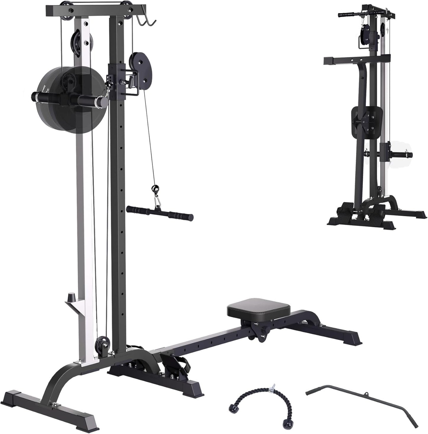 2-in-1 Rowing & Cable Machine for Home Gym, Adjustable LAT Pull Down & Low Row, High/Low Pulley, Multi-Function Compact Fitness Equipment, Full Body Strength & Cardio Training, Durable Carbon Steel