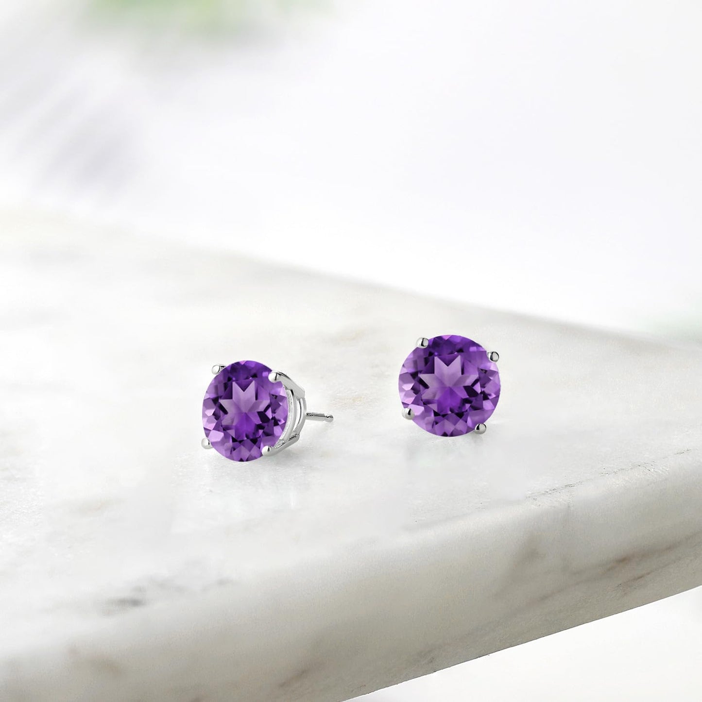 Gem Stone King 2-4 Cttw Round Gemstone Birthstone Stud Earrings For Women Men | 925 Sterling Silver | Round 7MM | Fine Jewelry Gifts for Women Her Mom Wife Men | Amethyst-February