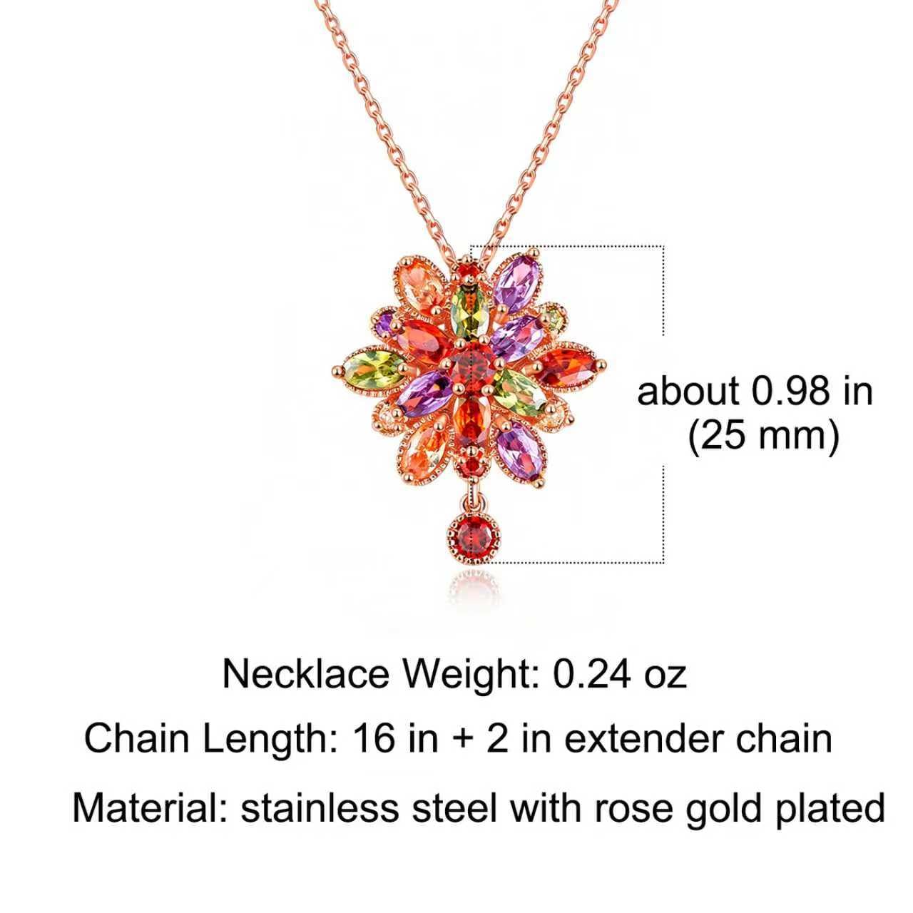 Kim Carrey Italian Elegant Rose Gold Necklace for Ladies | 18K Rose Gold Plated Necklace Pendant for Women | Gemstone necklace, Gift for Daughter, Wife, Mom, Her Jewelry (Ruby Pendant and Flower)