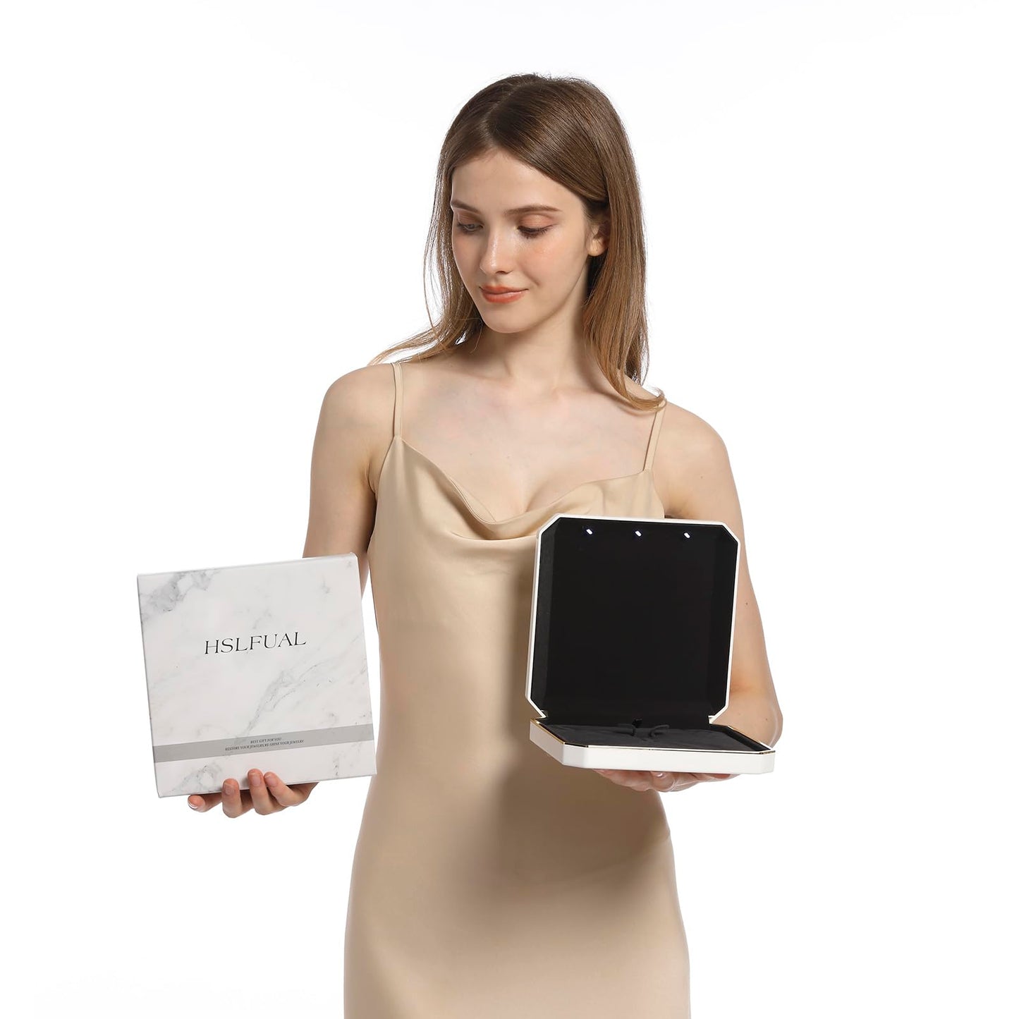 HSLFUAI Necklace Box with Led,Jewelry Box for Necklace, Large Necklace Box,Jewelry Gift Box for Wedding, Birthday, Valentine' Day, Mother'S Day, Christmas,Black Velvet Interior Necklace Organizer