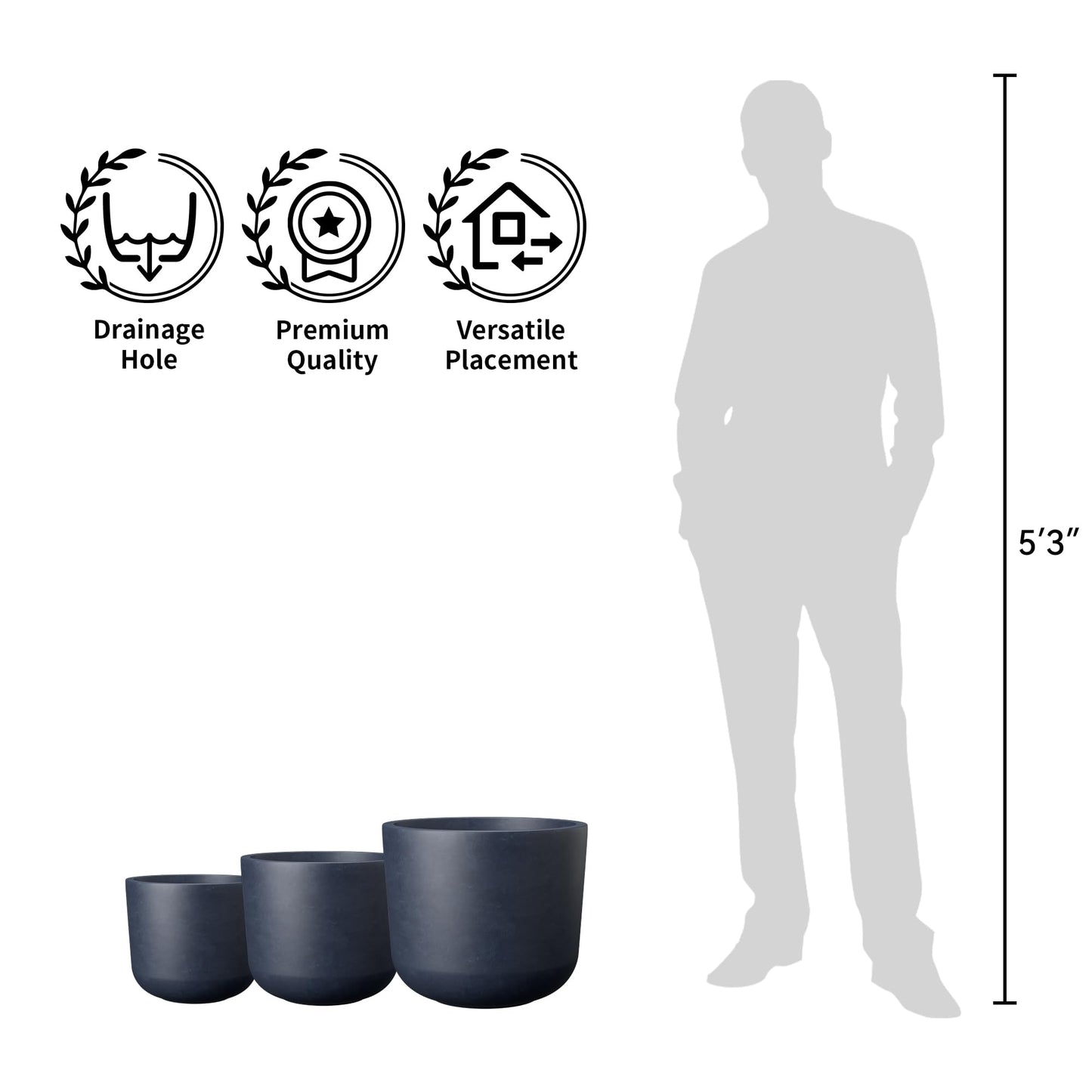 Kante Round Concrete Planter, 9 Inch Dia Classic Style Large Plant Pot with Drainage Hole for Indoor & Outdoor Plants, Ideal for Home, Patio, Garden, Charcoal