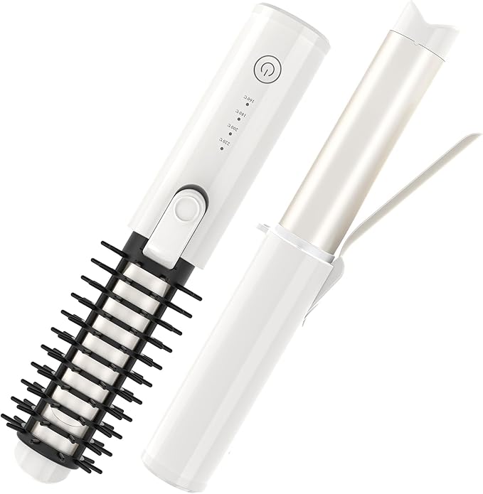 Youbella Cordless Hair Curling Iron Brush, Portable Travel Hair Curler, Mini 1.5â³ Heated Round Brush, 3-in-1 USB Rechargeable Straightening Wand for Styling & Smoothing, 200 Million Ionic Care, White