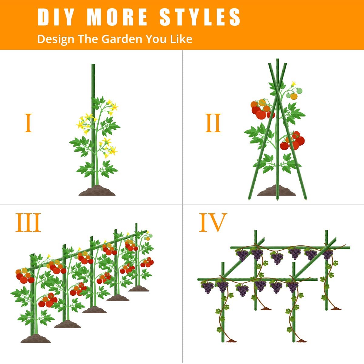 LAVEVE Garden Stakes 58 Inches Heavy Duty Steel Tomato Stake, Plastic Coated Support for Securing Trees, Climbing Plants, Cucumber, Beans, Pack of 20