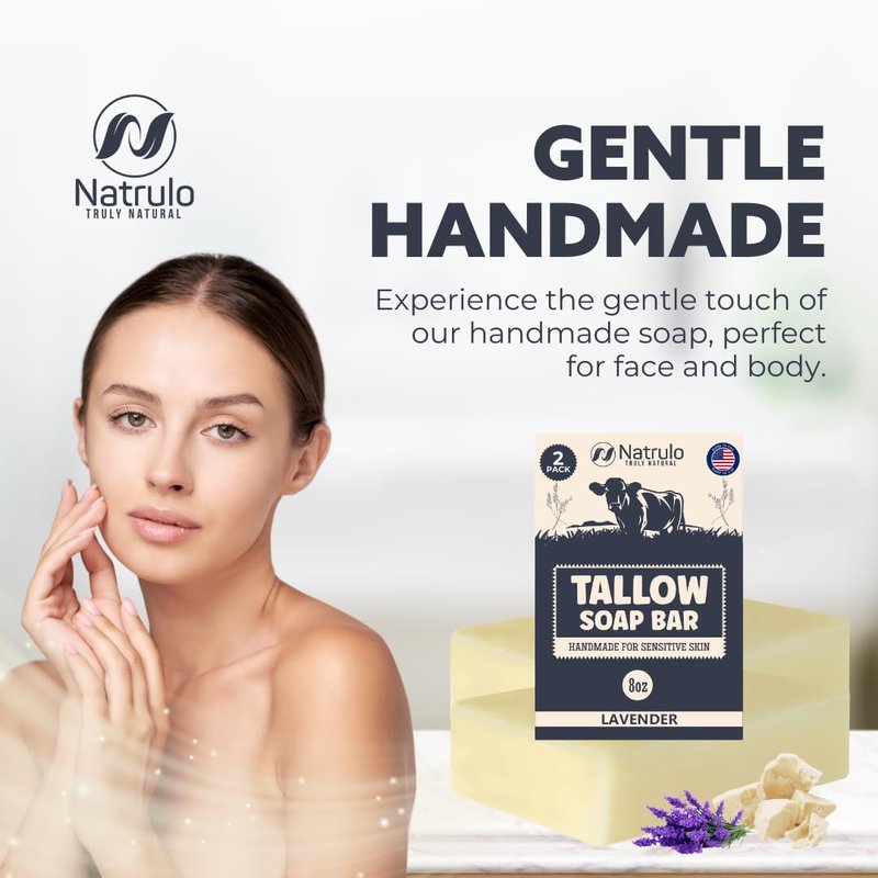 Beef Tallow Soap Bar – All Natural Grass Fed Tallow Soap Lavender – Moisturizing Face & Body Wash Great for Eczema, Dry, Itchy, Sensitive Skin – Handcrafted Bath Soap for Adults, Kids, Made in USA