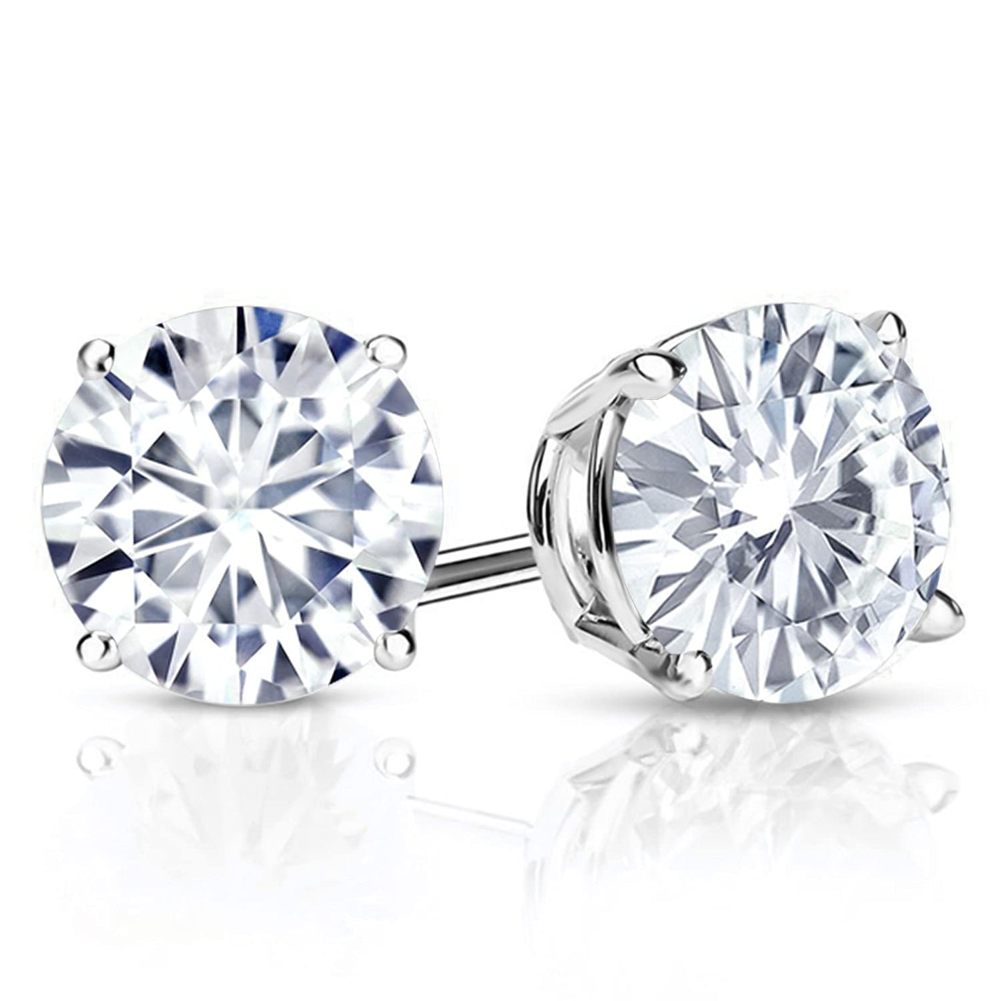 Gem Stone King 2-4 Cttw Round Gemstone Birthstone Stud Earrings For Women Men | 925 Sterling Silver | Round 7MM | Fine Jewelry Gifts for Women Her Mom Wife Men | White Moissanite-April