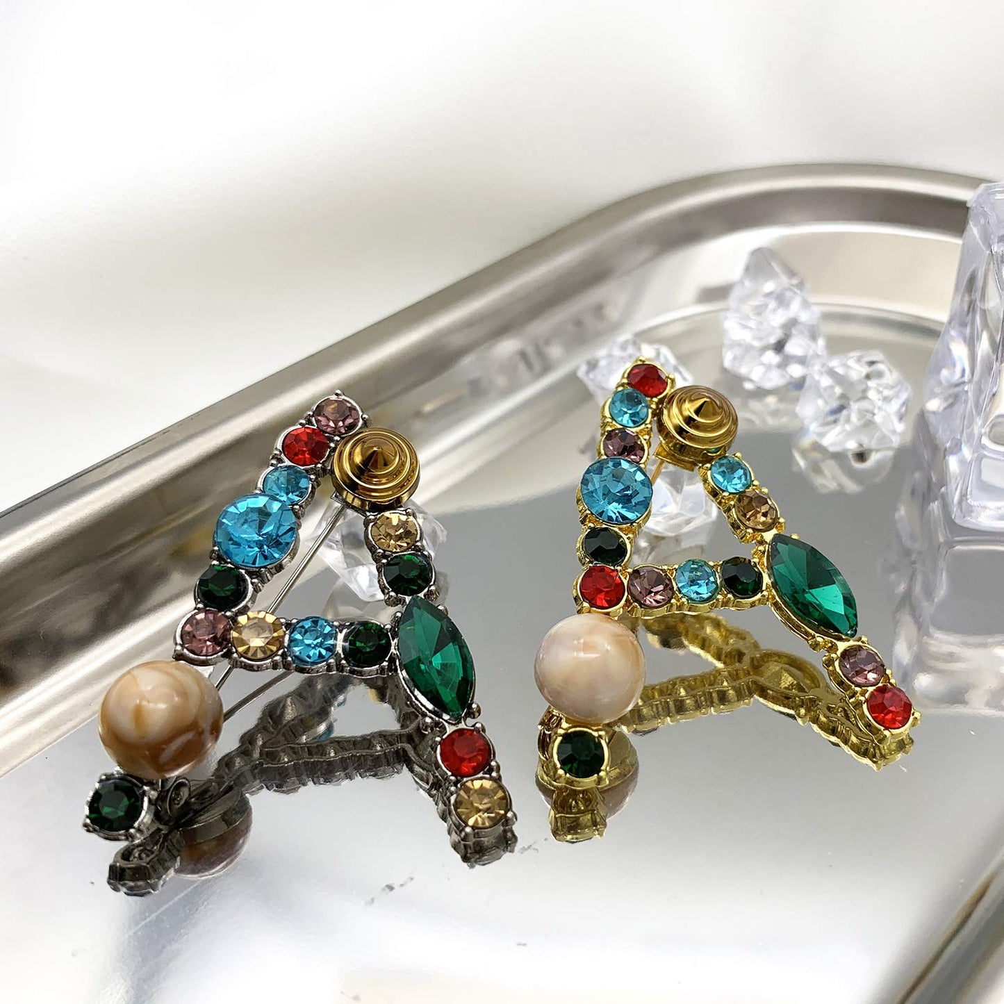 XGALBLA Letters A Plated Metal Stone Clear Colorful Crystal Lapel Pin Brooches Collar(Gold Tone)