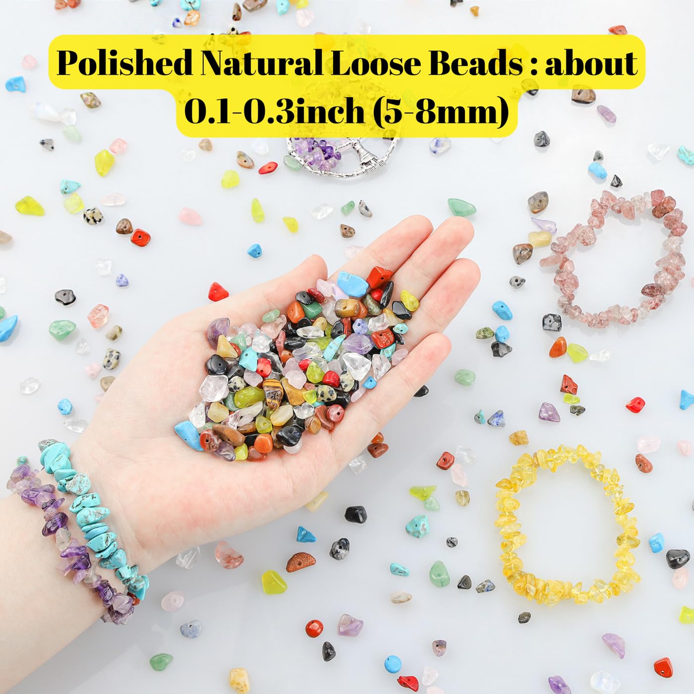 XIANNVXI Citrine Beads, Natural Chip Stone Beads 400Pcs Crystal Bead 5-8mm Irregular Healing Crystal Loose Rocks for DIY Jewelry Making