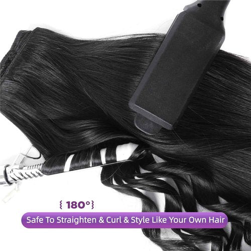 Nuzusa Clip in Hair Extensions Real Human Hair,100% Seamless Remy Human Hair Straight,Clip Extensions for Women, 8pcs Per Set with Double Weft,1B Natural Black,22inch 110g/4oz