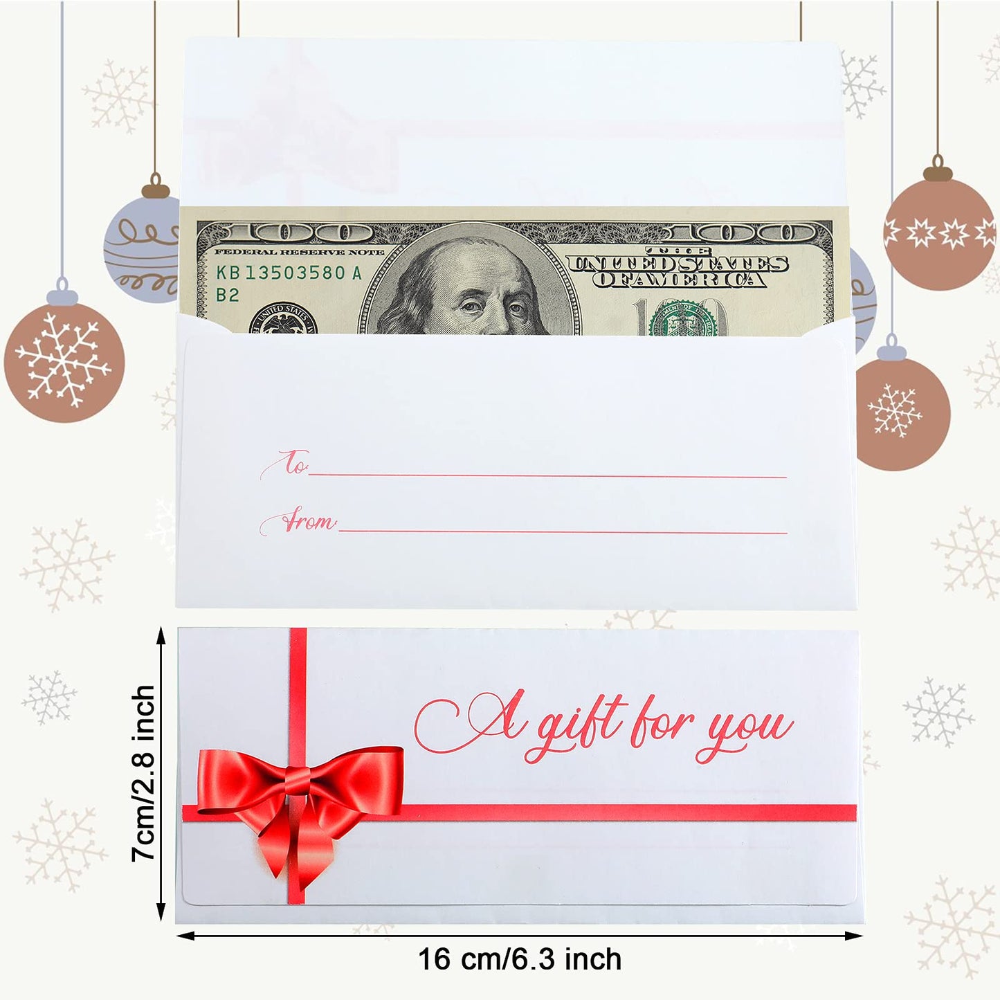 Clabby 100 Pieces Christmas Currency Envelopes Letter Bow Envelopes Mail Card Holder for Graduation Company Birthday Wedding Party(Yellow and Red)
