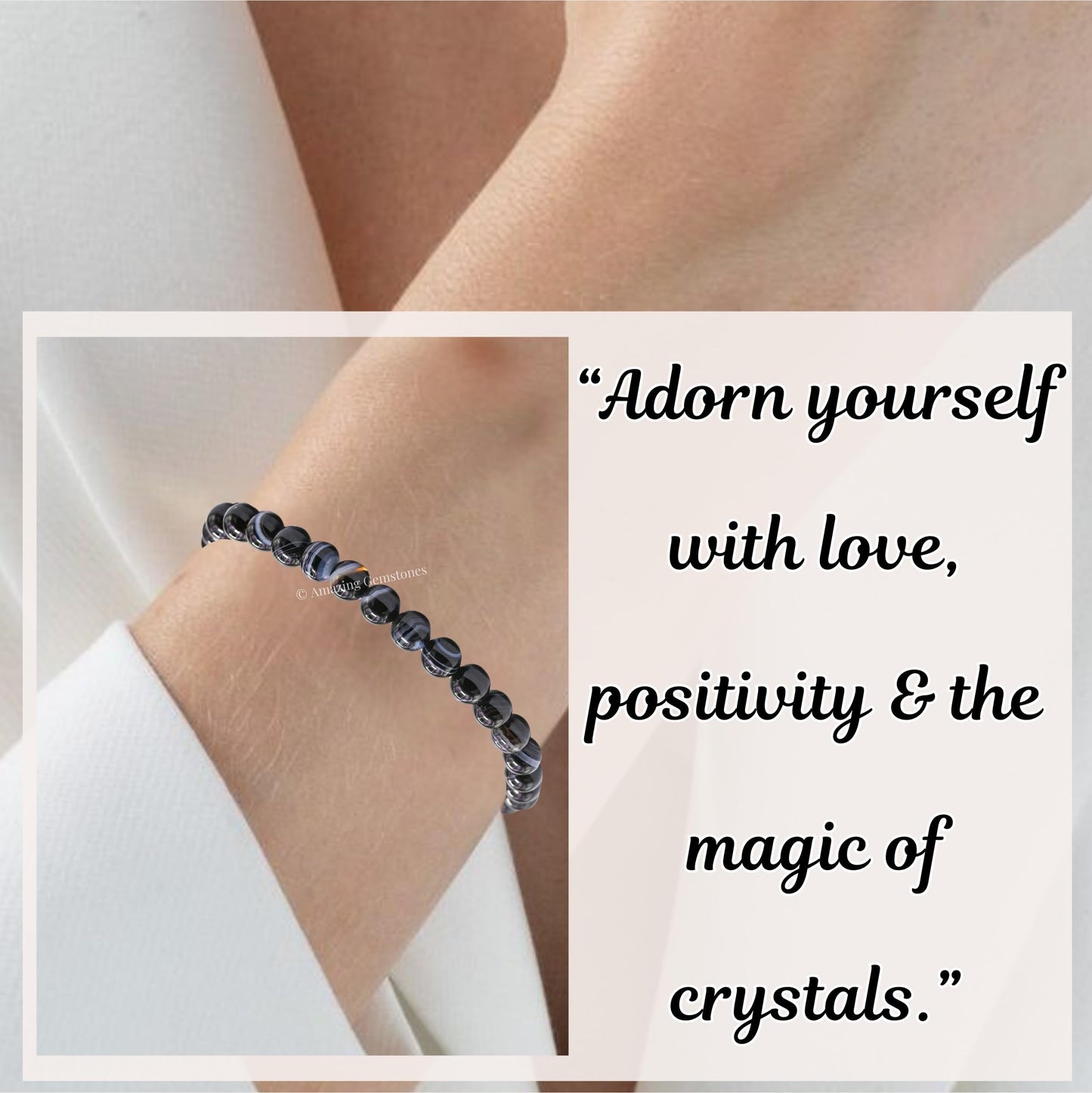 Amazing Gemstone Black Sulemani Hakik Bracelet for Women Men's Gifts - Protection Healing Crystal Bracelet - 6mm Gemstone Beaded Adjustable Bracelet Pulseras Para Hombres Mujer Stocking Stuffers