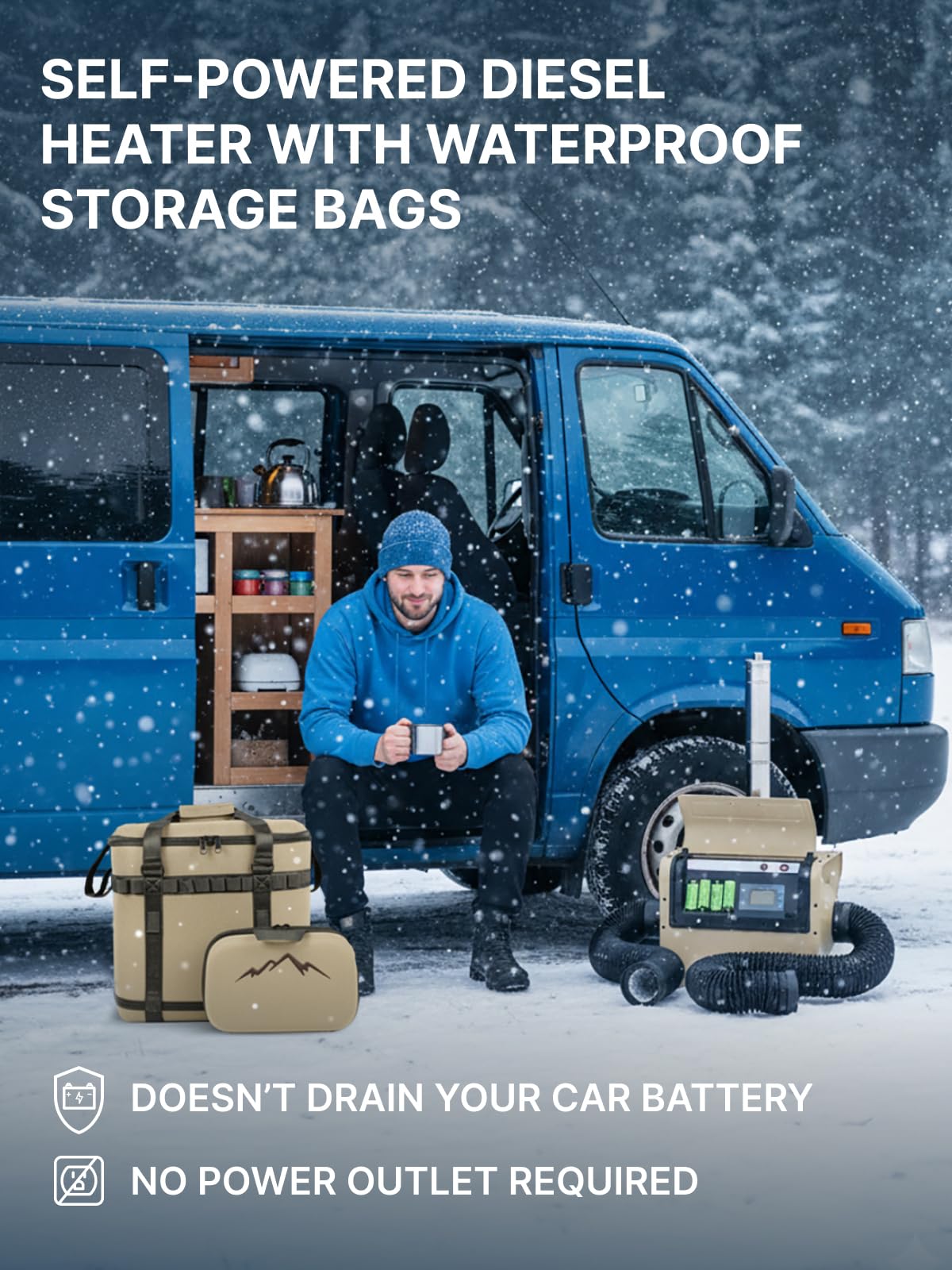 TRAILSON Self-Powered Portable Diesel Heater for RV, Camping & Outdoor Use - Diesel Heater with USB A Charging Port, Remote Control and Water-repellent Storage Bags - No External Battery Needed