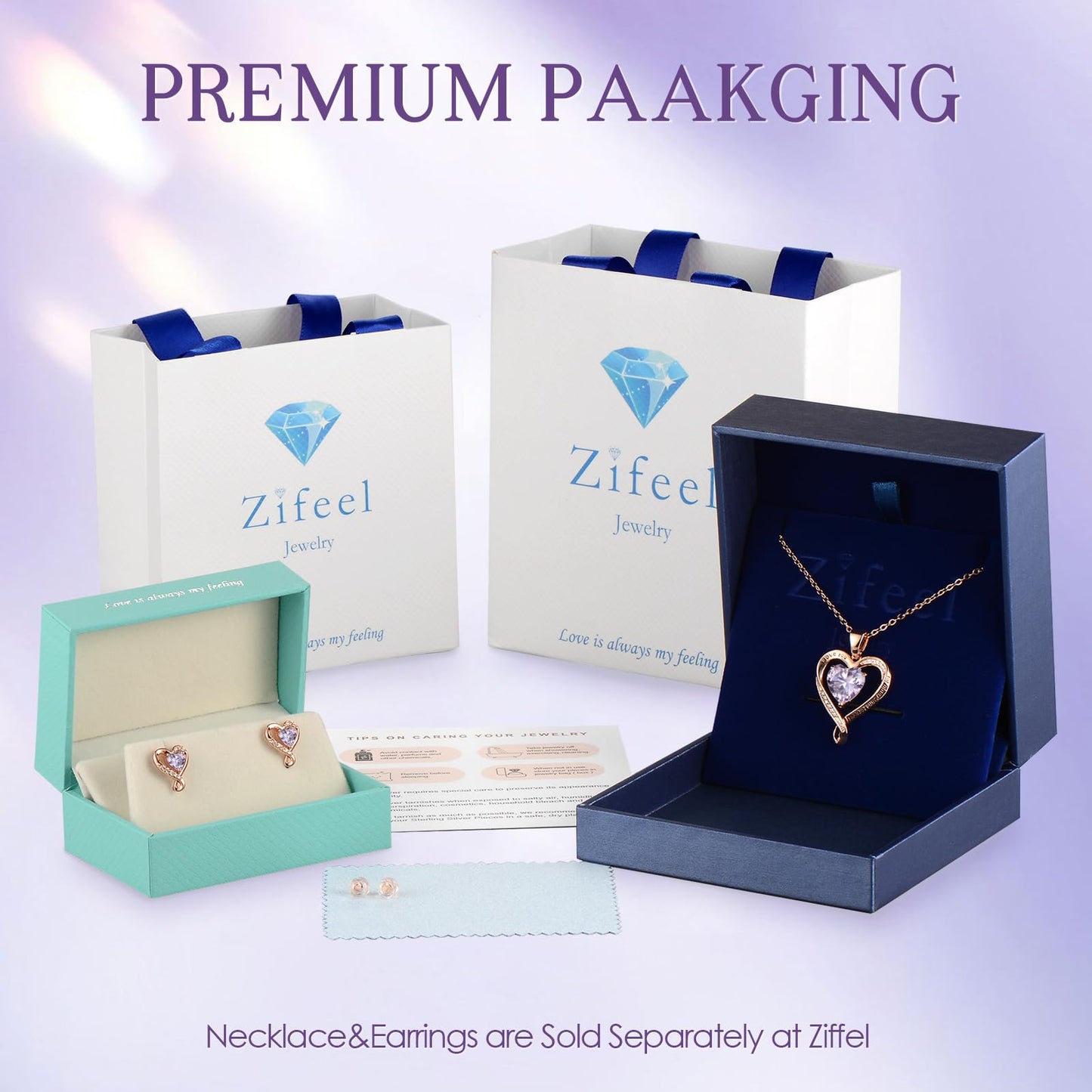 Zifeel Earrings for Women, Rose Gold Birthstone Heart Studs Earring for Girlfriend Wife, Anniversary Birthday Christmas Valentines Mothers Day Gifts Jewelry for Women Wife Her Mom