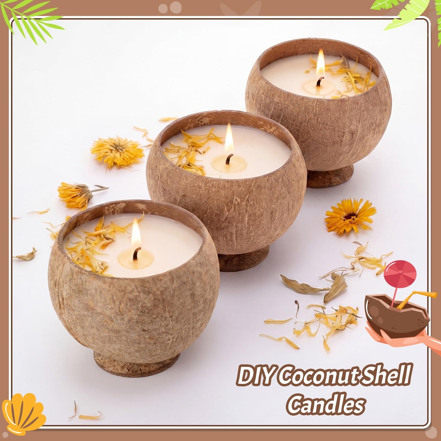 Hushee 12 Pcs Natural Coconut Shell Cups for Party Real Coconut Bowls for Hawaiian Luau Party Supplies, Tropical Tiki Decorations & Candy Buffet Favor Holders