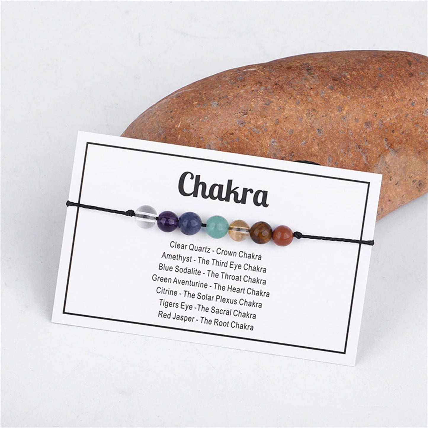 Multistyle Healing Crystal Stone Bead Strand Card Bracelets Handmade Adjustable Wax Rope Yoga Amethyst Tigereye Chakra Bracelets for Women Men Meditation Relax Anxiety Jewelry Gift (Chakra)