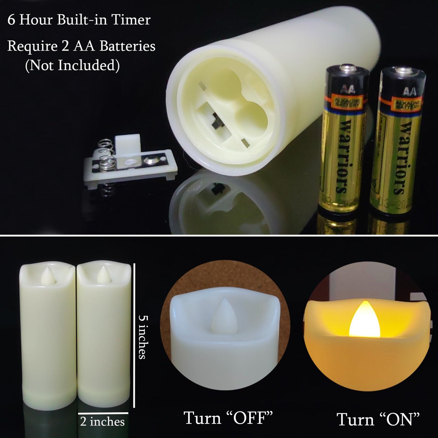 LED Battery Operated Candles 2"x5"" Plastic Flickering Flameless Candles with Timer Outdoor Waterproof Wedding Party Halloween Christmas Birthday Decoration Gifts Realistic Slim Tall Pillar Candles"