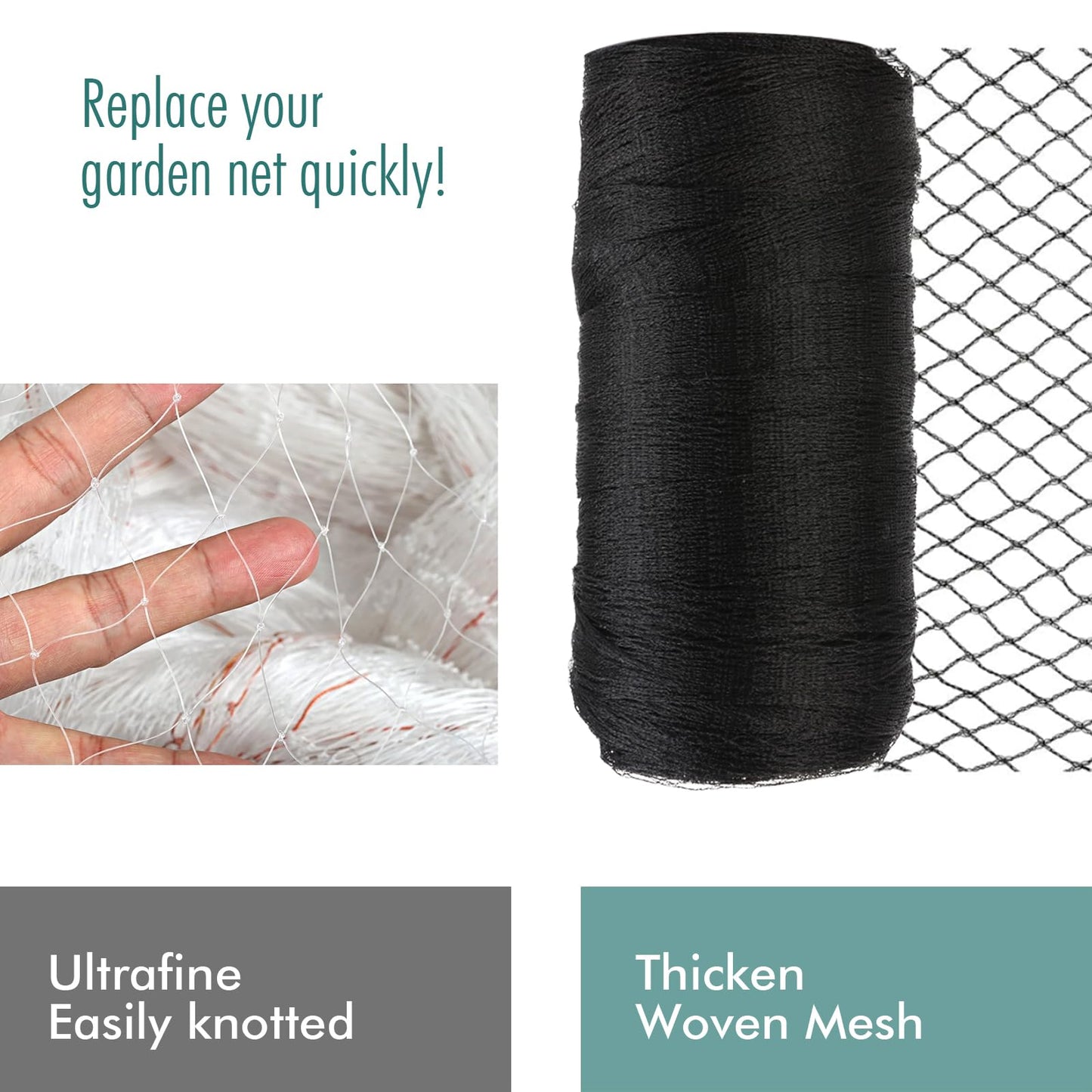 Bird Netting for Garden, Fetanten 7.5 x 33 FT Netting for Garden Protection Vegetables Fruit Trees Blueberry from Birds Deer Poultry, Heavy Duty Woven Mesh Net Animal Fencing with Ties and Staples