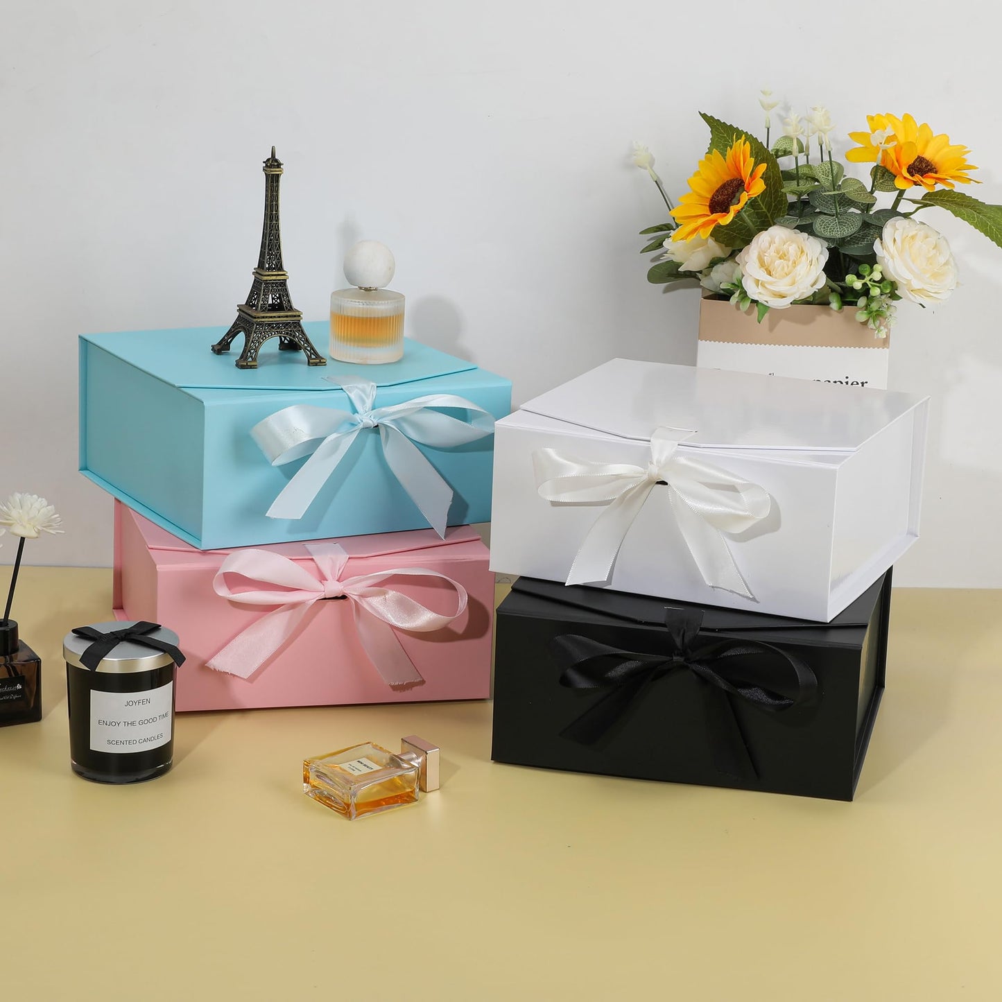 OEMVALATY 8-Pack Gift Boxes,10x7.3x3.5 Inch Magnetic Gift Boxes with Lids for Presents,White with Ribbon, Bridesmaid Proposal Box for Wedding, Storage, Birthday