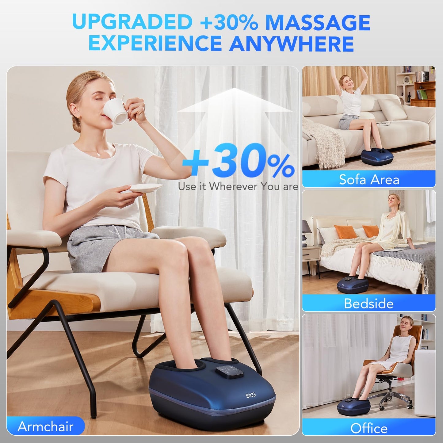 SKG YS100 Shiatsu Foot Massager with Heat and Remote, Feet Massager with 3 Air Compression Modes, for Plantar Fasciitis and Neuropathy, Fits up to Size 13 for Men Women