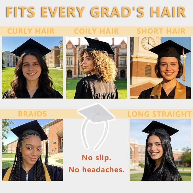 ZEYER Graduation Cap Headband for Women, Firm Anti-fall HairBand for Graduation Hat (Clear 1pc)