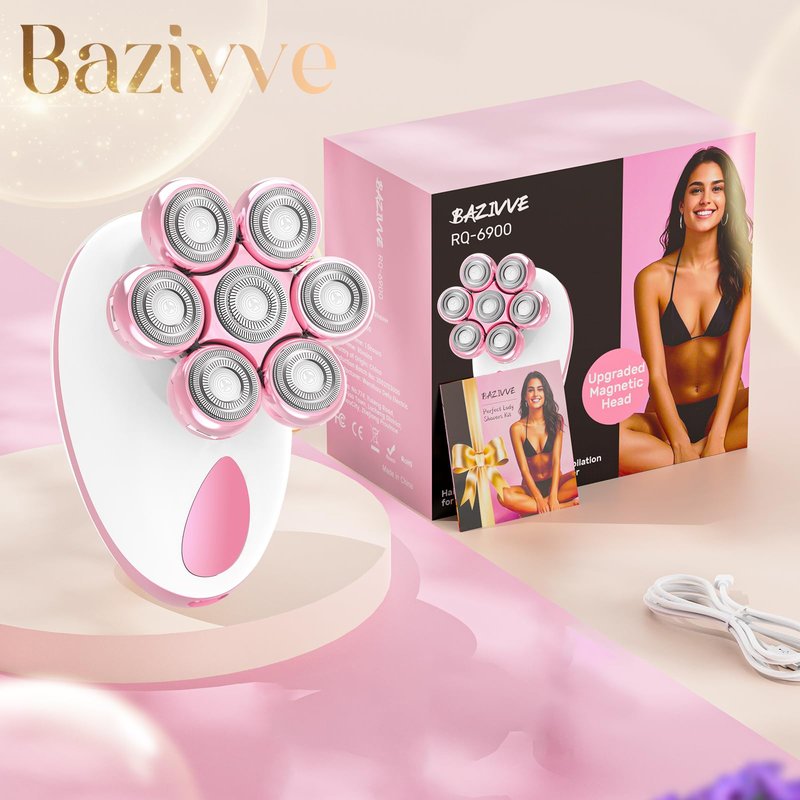 Electric Razors for Women, 7D Rotary Shaver for Legs Bikini Rechargeable, Wet/Dry Hair Removal Kit for Whole Body, Cordless Lady Trimmer Groomer, Wider Shaving Surface, Peach