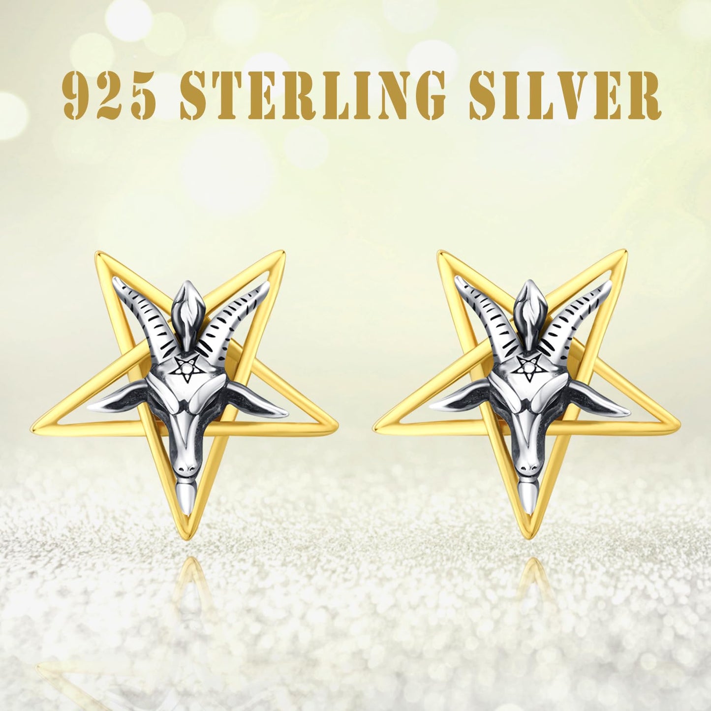 Sigil of Baphomet Earrings,Inverted Pentagram Baphomet Goat Earrings 925 Sterling Silver Satanic for Men Women Goat Stud Christmas Birthday Jewelry