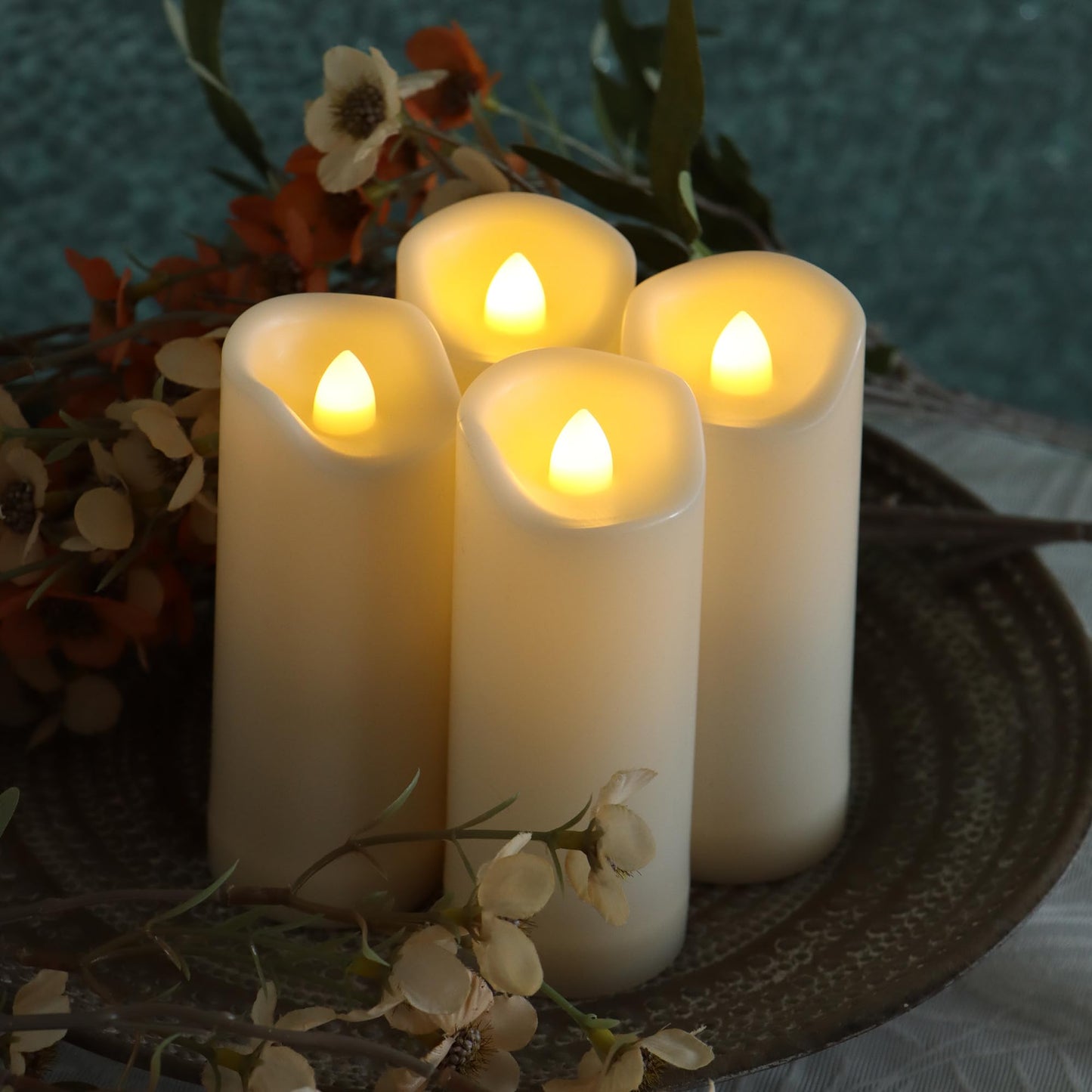 4 Pack Battery Operated Candles 2"x4""/5""/6""/7"" Plastic Flickering LED Flameless Candles with Timer Outdoor Waterproof Wedding Party Halloween Christmas Decoration Realistic Slim Tall Pillar Candles"