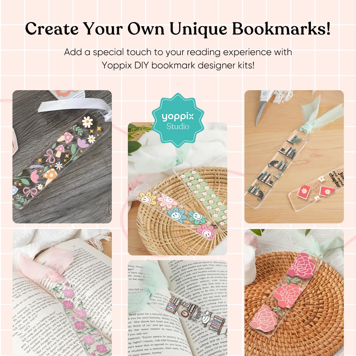 180 Pcs Acrylic Bookmark Blanks- 20 Set Bookmark Making Kit with 20 UV DTF Stickers About Floral Theme 20 Tassels 20 Ribbon 80 Bookish Stickers for DIY Your Crafts Gift for Book Lover