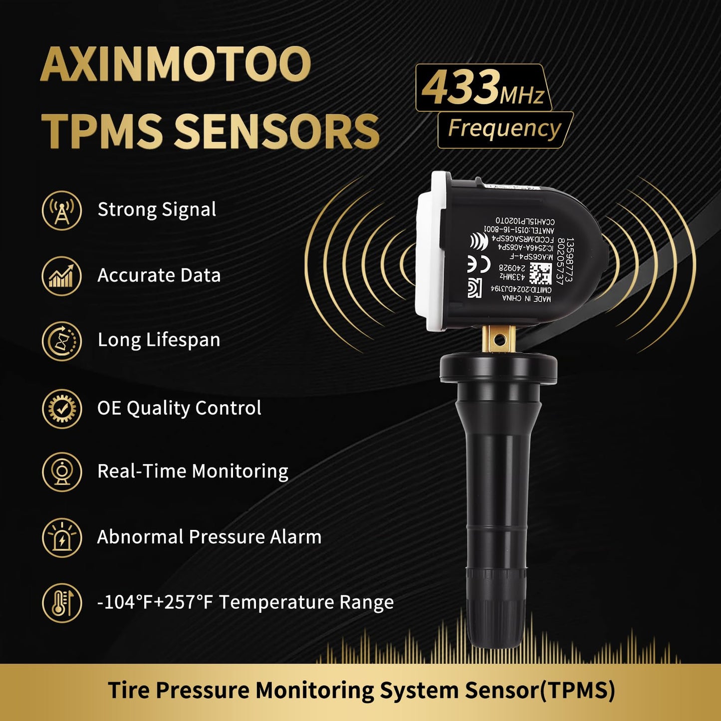 AXINMOTOO TPMS Sensor, 4PCS 433MHz Tire Pressure Monitoring Sensor Replacement for Buick Regal Lacrosse, for Cadillac XT5, for Chevy Camaro Cruze Impala Malibu Traverse, for GMC Acadia 13598773