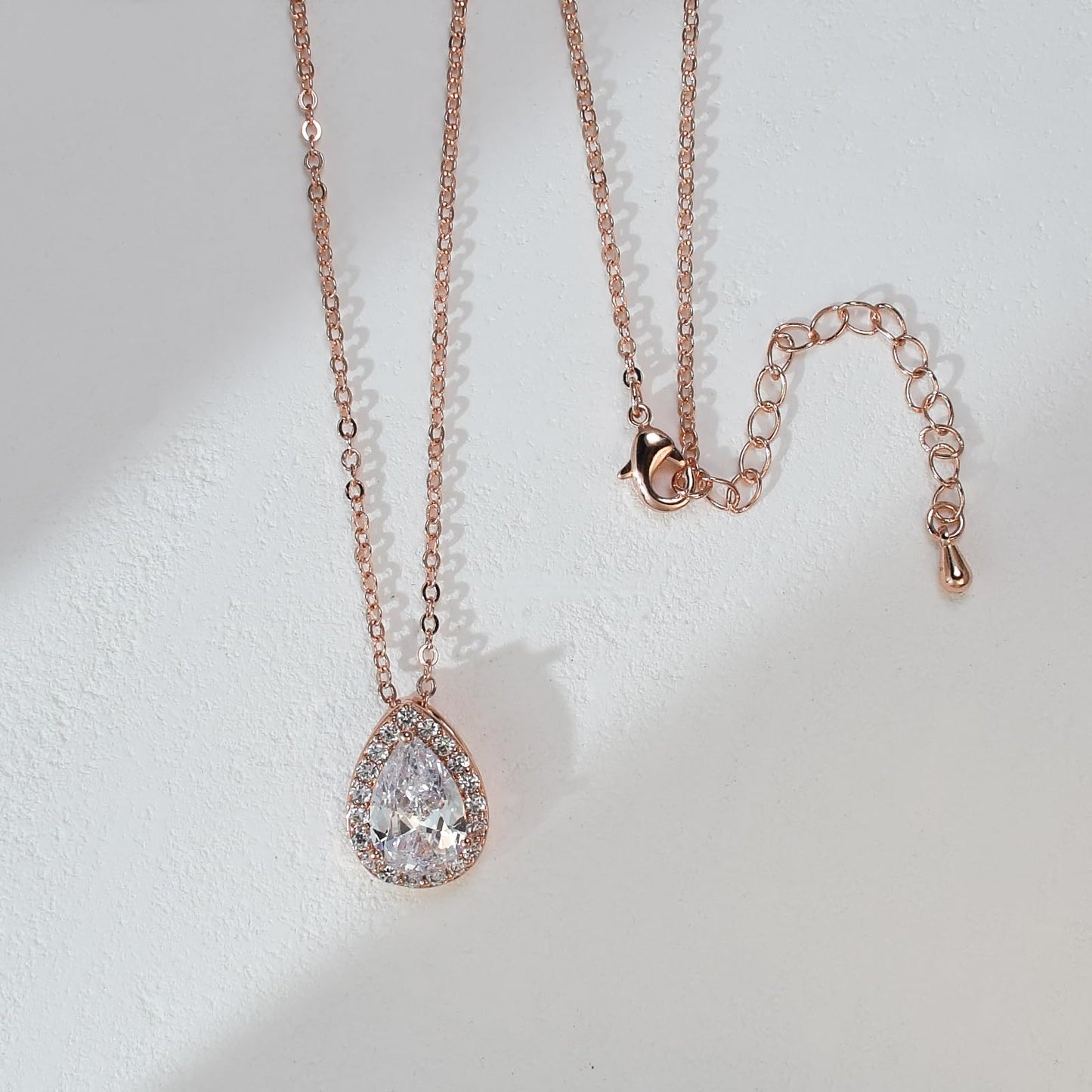 UDYLGOON Teardrop Cubic Zirconia Jewelry Set Necklace Earrings Bracelet Bridal Wedding Jewelry for Women Bridesmaid Prom Party (2 Set - Rose Gold Plated)