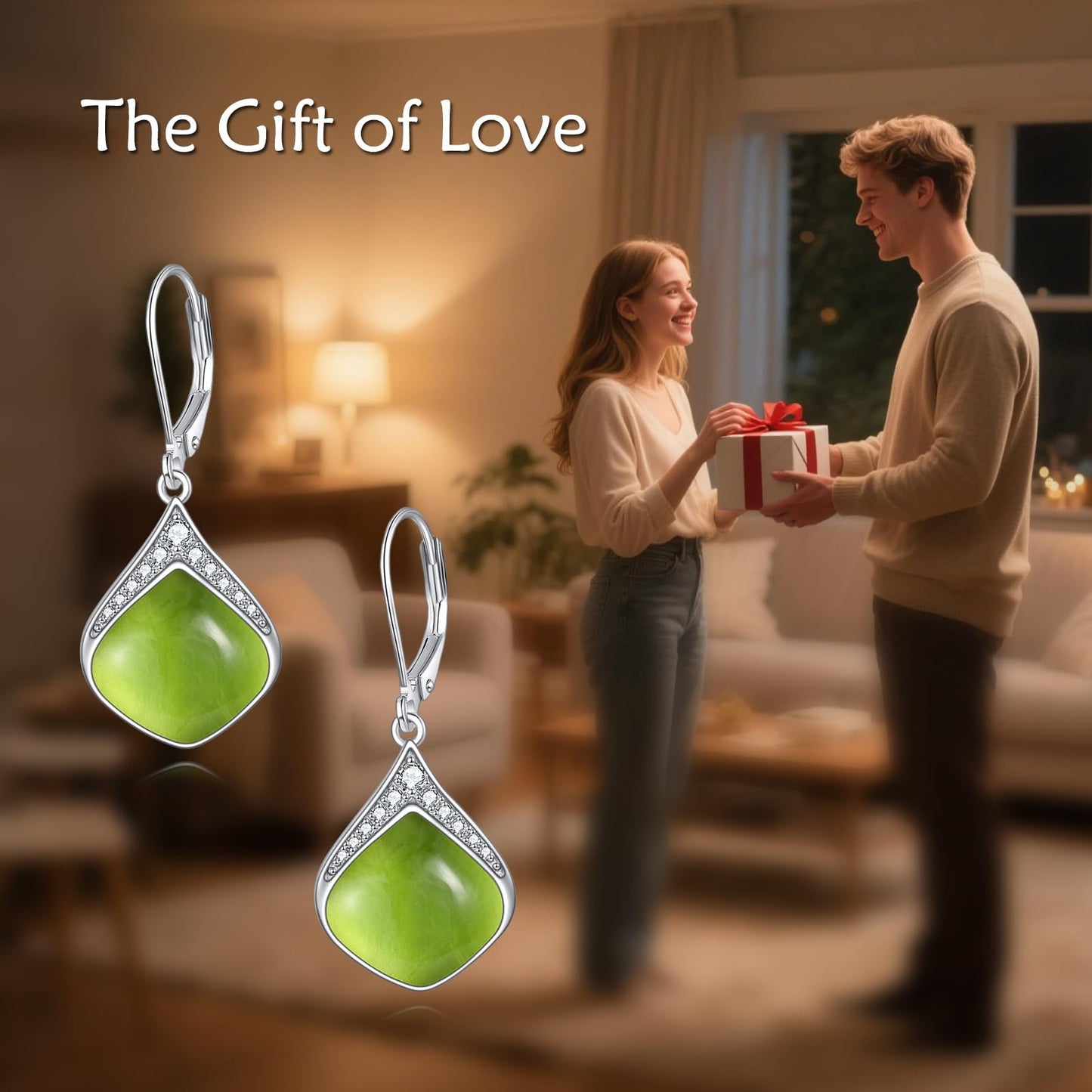 Peridot Teardrop Earrings for Women Sterling Silver Cubic Zirconia Teardrop Drop cubic Zirconia Dangle Earrings Jewelry Christmas Gifts for Women