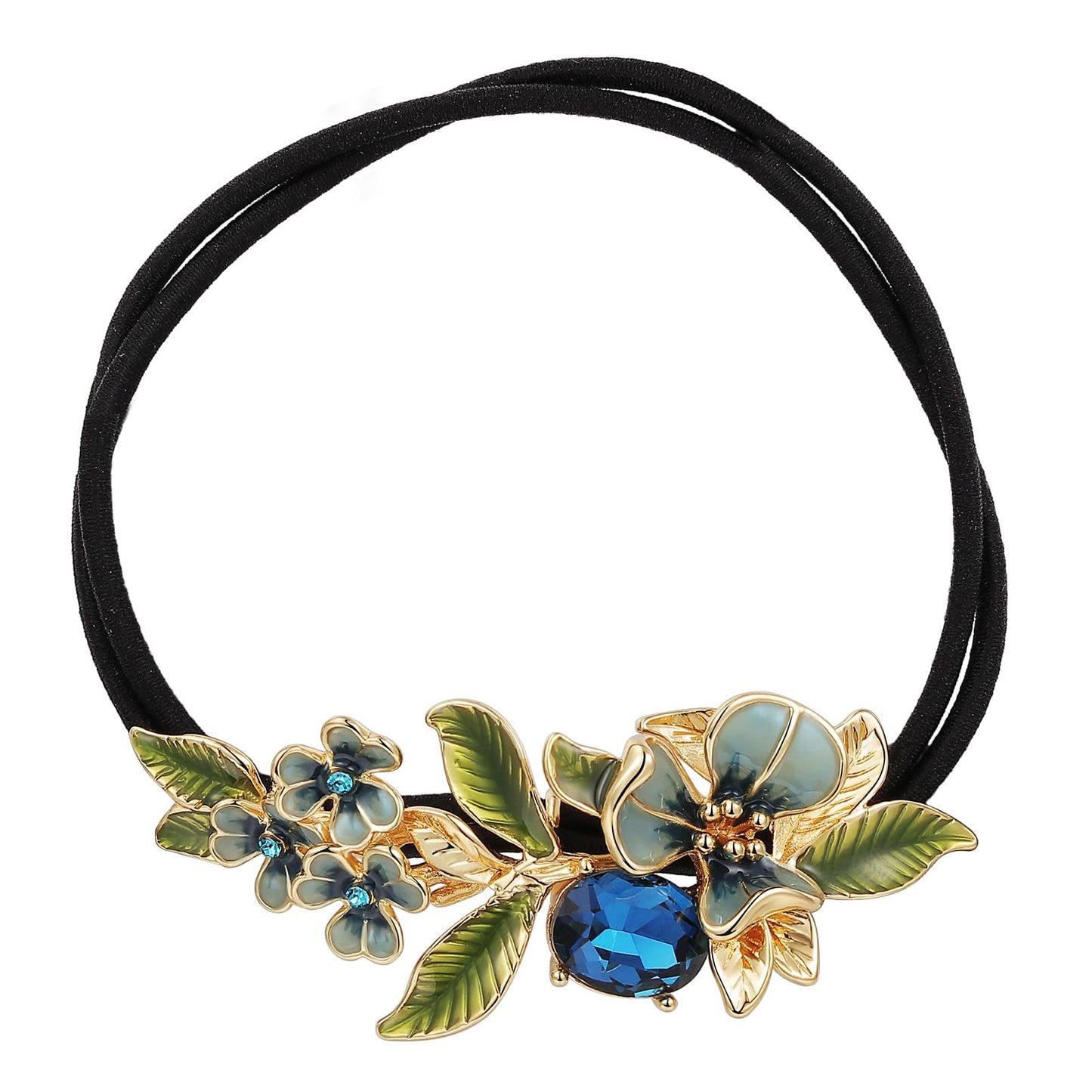 SHE'S FREE STYLE JUST FOR YOU Hair Scrunchies Iris Flower Crystal Ponytail Holder, Handmade Enamel Floral Hair Elastics for Women, Double Band Hair Ties for Girls Hair Accessory (Purple)