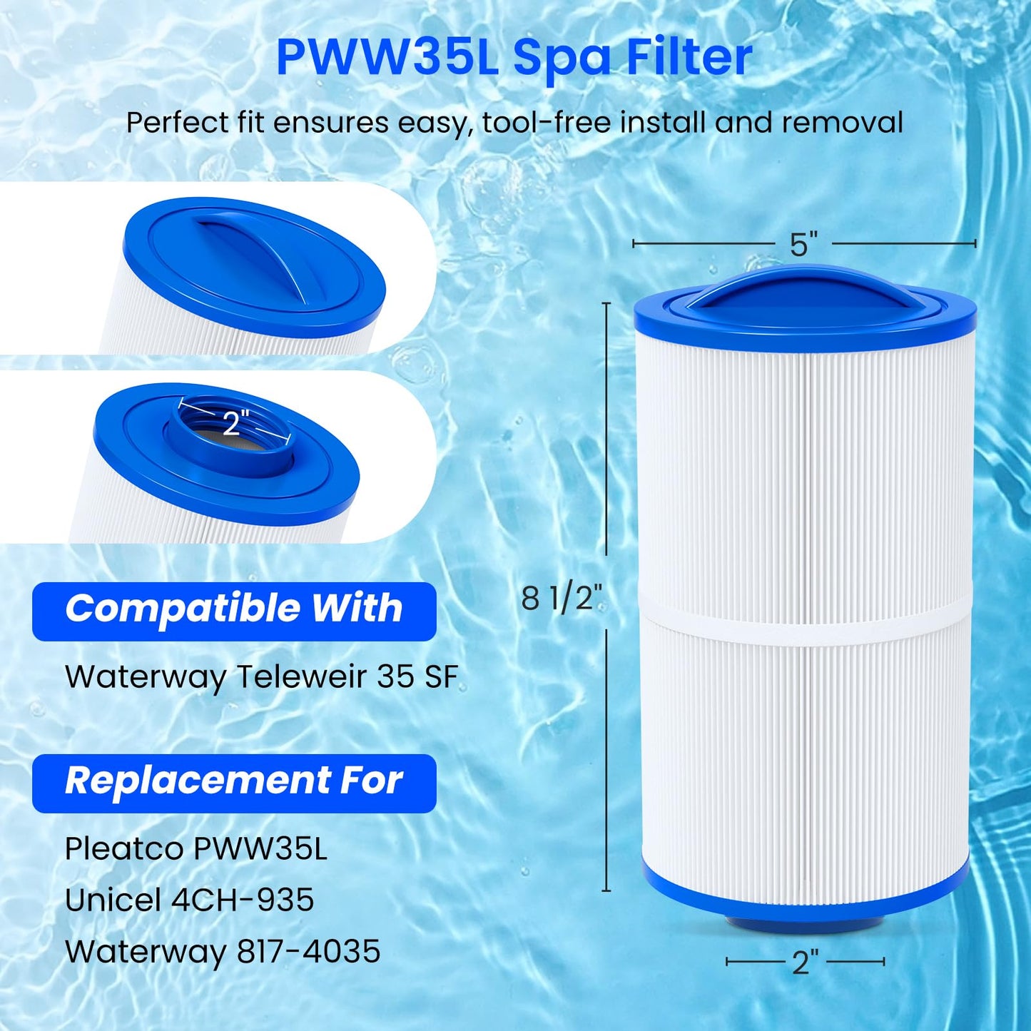 Future Way PWW35L Hot Tub Filter Replacement for X268548-PMA-R3, Unicel 4CH-935,817-4035, Filbur FC-0710,Waterway Teleweir 35 SF, Replace Pleatco PWW35L Spa Filter, SD-01235, PDC580-AFS, 35 Sq. Ft