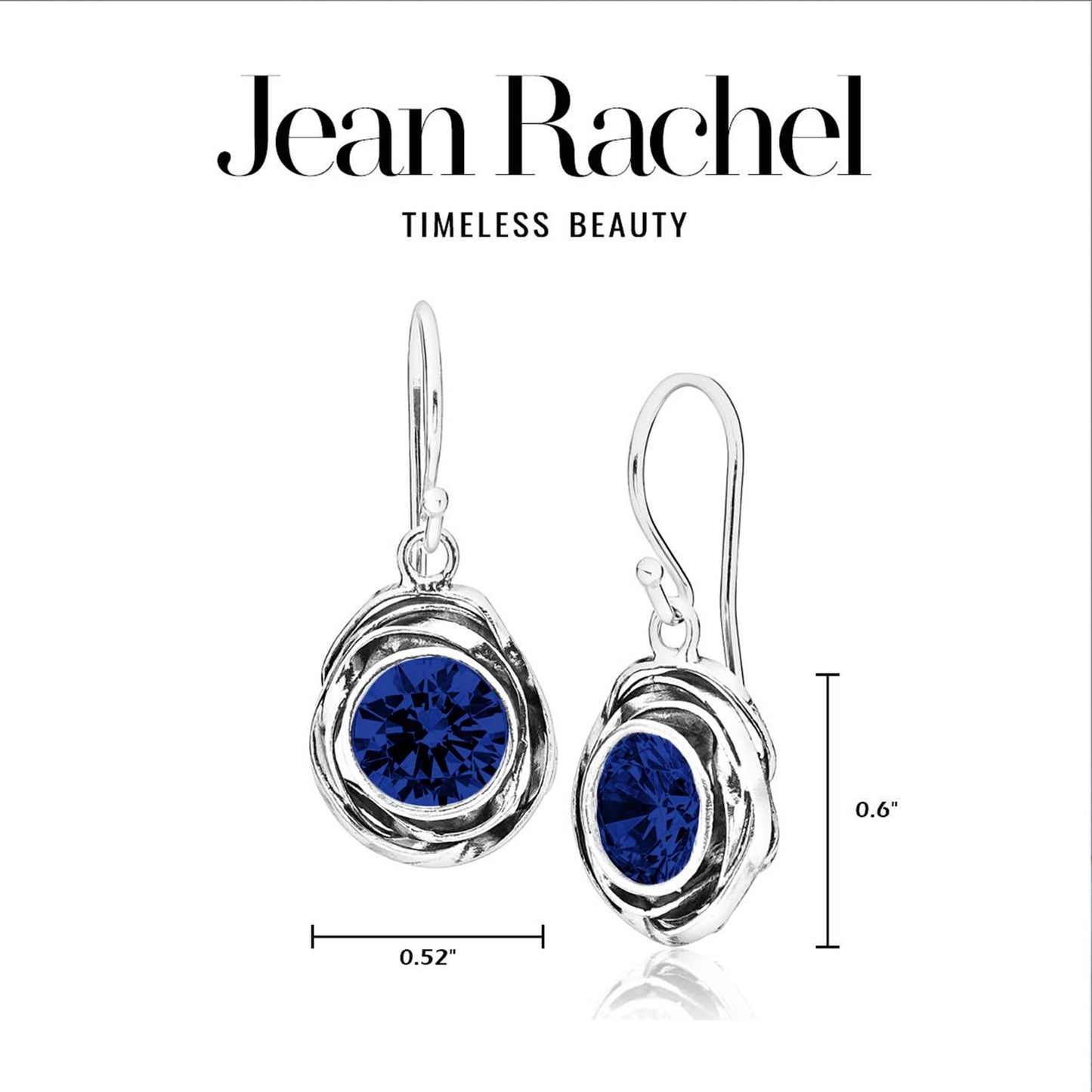 JEAN RACHEL JEWELRY 925 Sterling Silver Dangle Earrings for Women - Wire Wrap with Bezel Set Cubic Zirconia Vintage Design - Hypoallergenic, Lead & Nickel Free - Artisan Handcrafted Statement Earrings (Sapphire CZ)