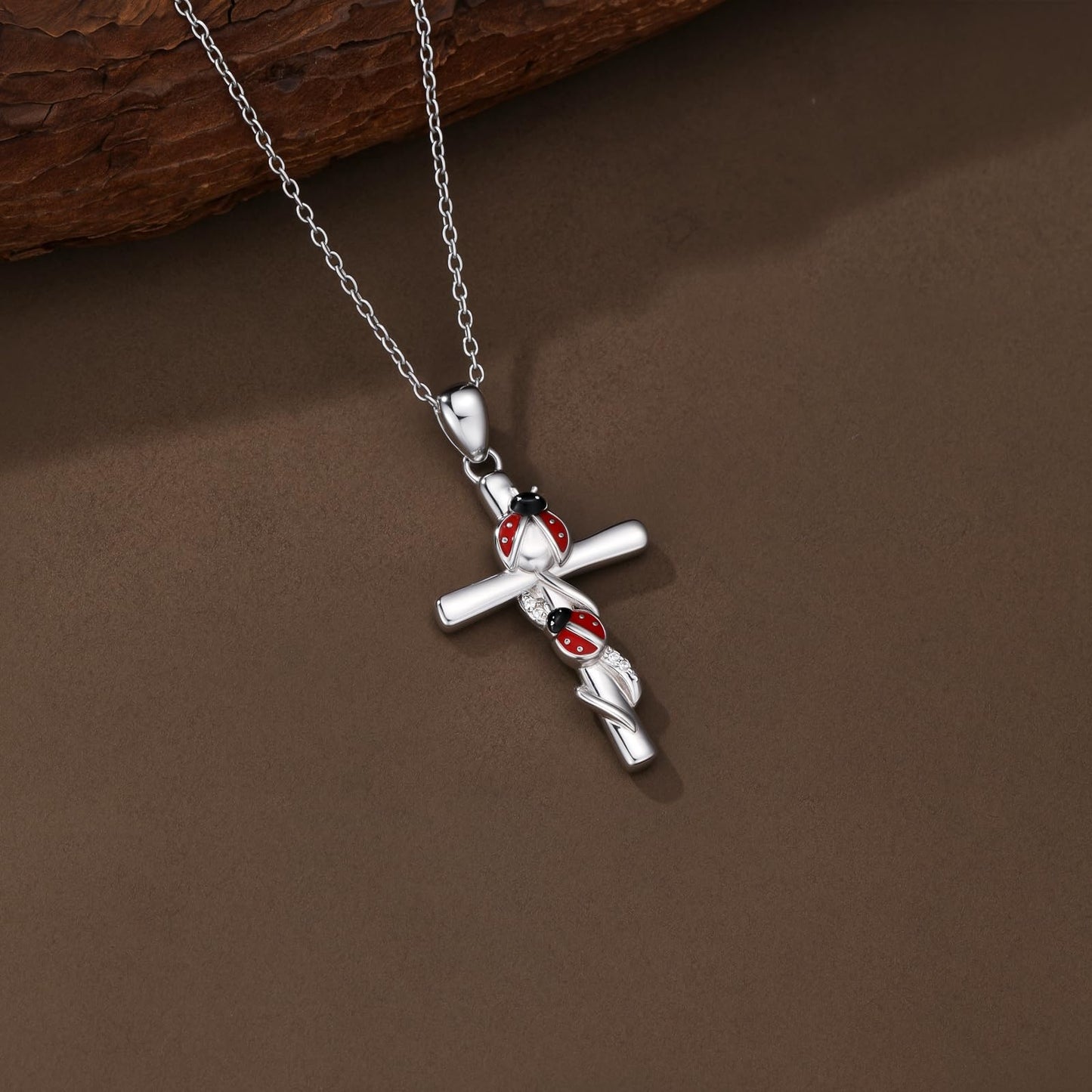 YYB Cross Necklace Valentines Gifts for Women 925 Sterling Silver Ladybug Necklace Ladybug Cross Pendant Gifts for Women