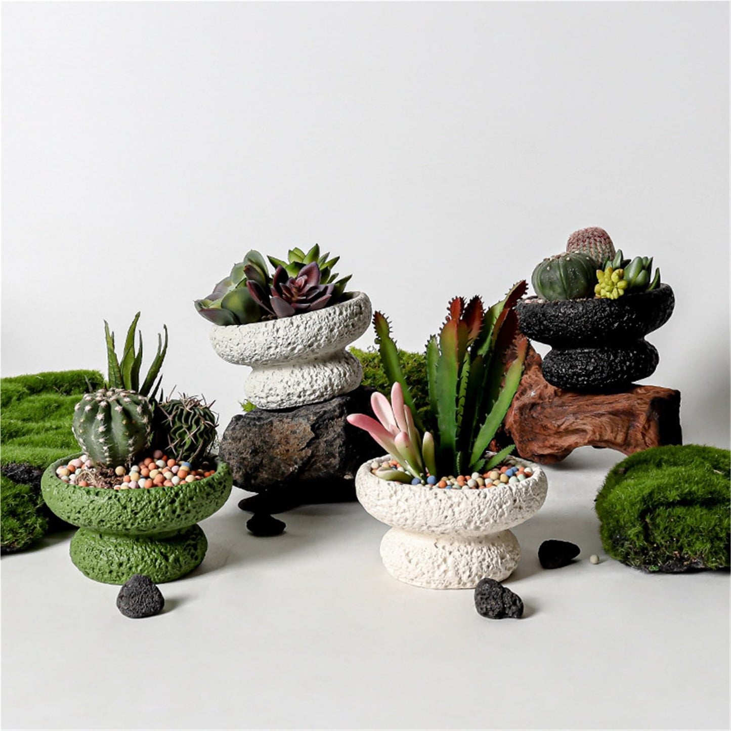 FXLTHIYBO Sleek Cement Creative Meteorite Pattern Flower Pot Planter Plants Flowers Bonsai Decoration for Indoor use(Black,Large)