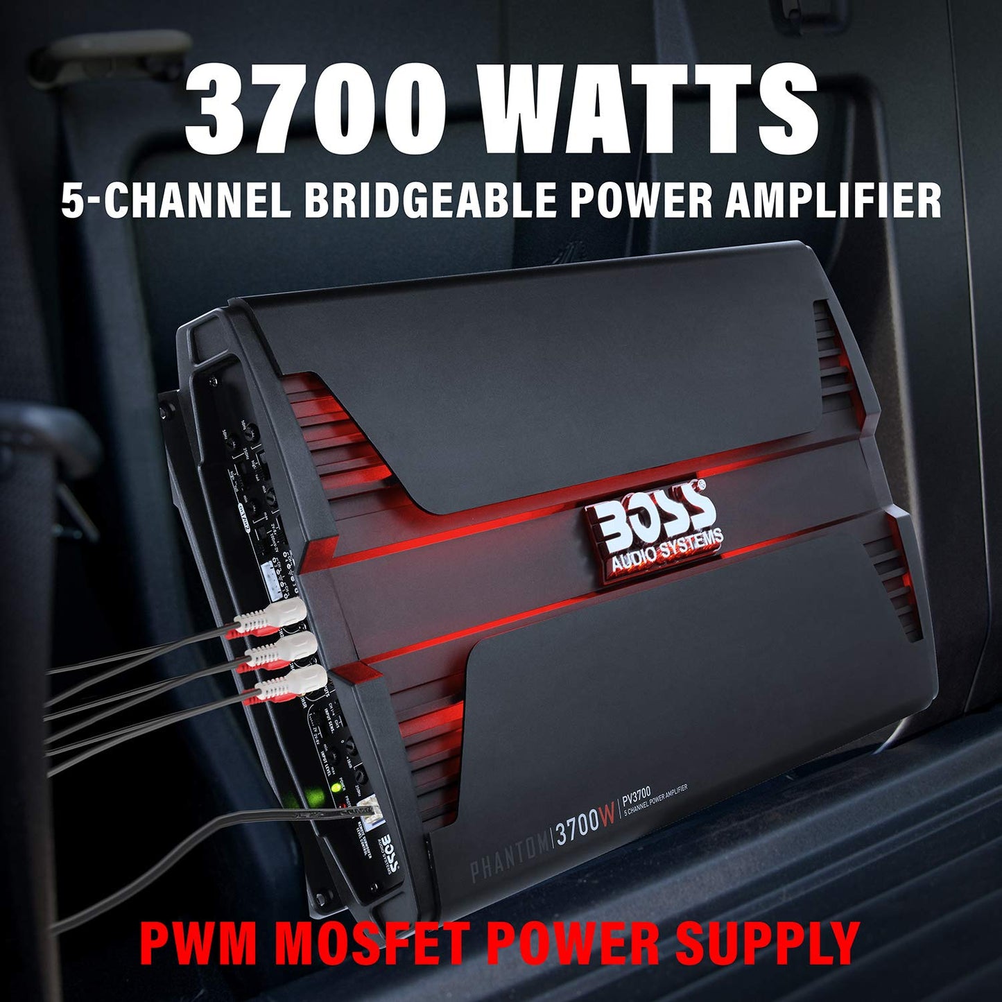 BOSS Audio Systems PV3700 5 Channel Car Stereo Amplifier – 3700 High Output, 5 Channel, 2/4 Ohm Stable, Low/High Level Inputs, High/Low Pass Crossover, Full Range, Bridgeable, for Subwoofer